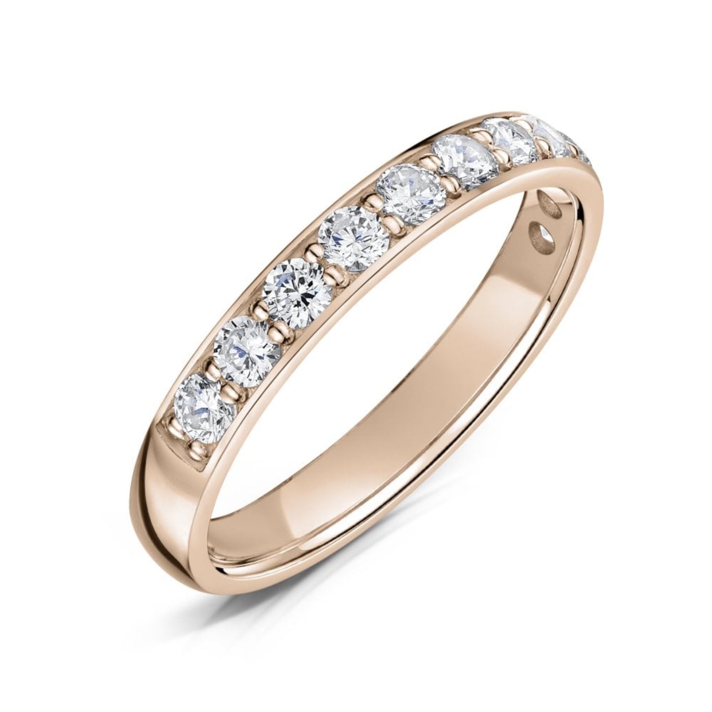 3.0mm Wide Grain Set Diamond Half Eternity Ring in Rose Gold
