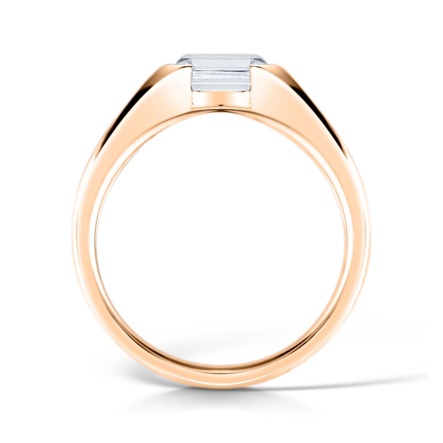 Chunky Rose Gold Emerald Cut Diamond Engagement Ring Side View