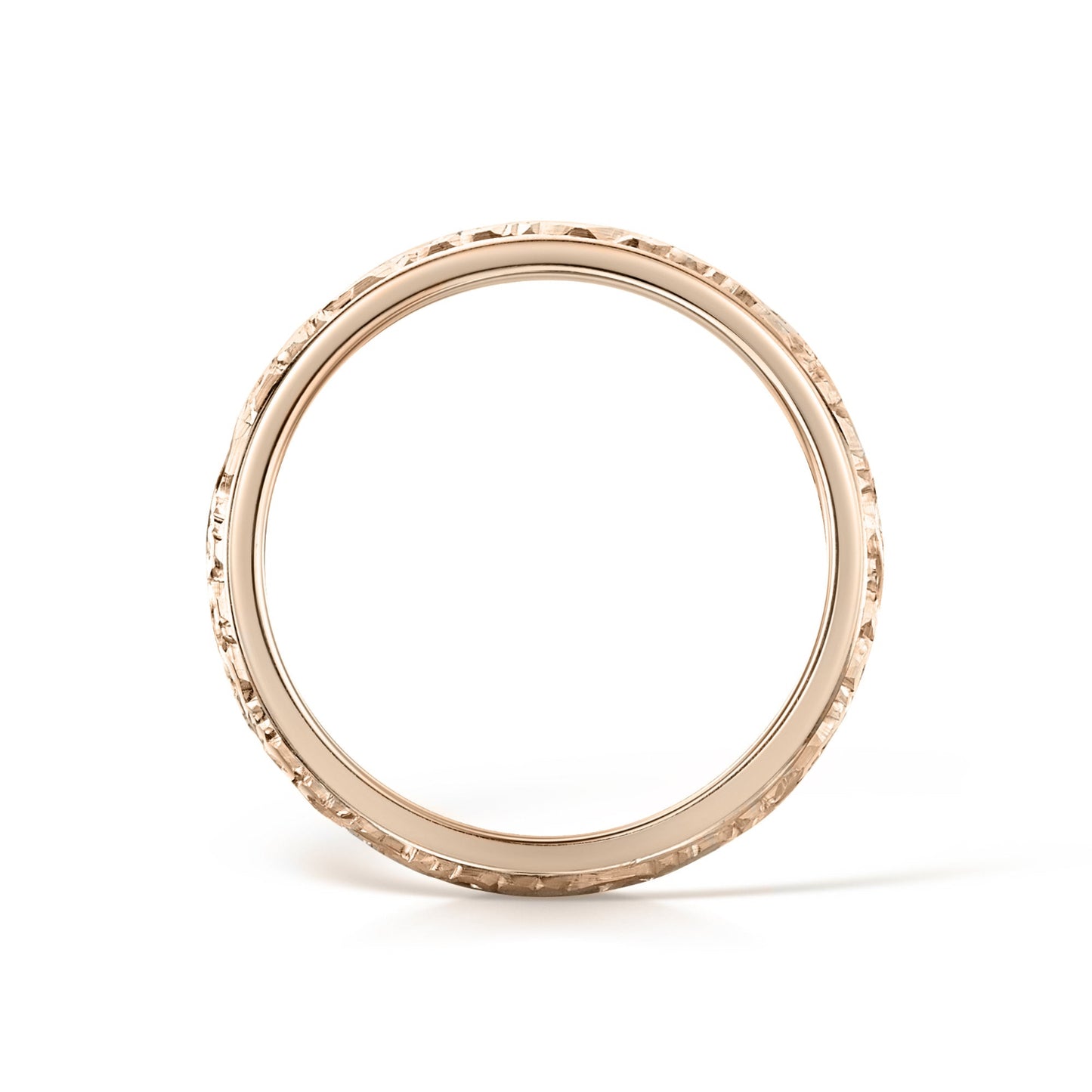 Hand Engraved Scroll Rose Gold Wedding Band - Side