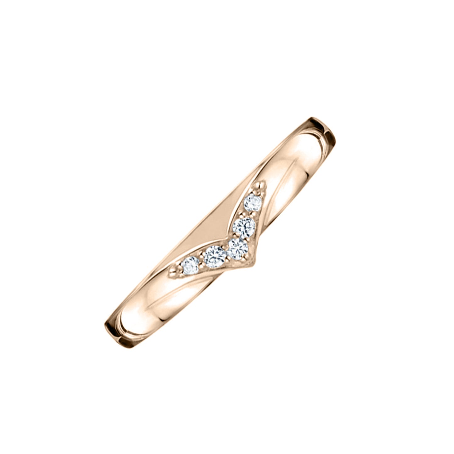 Ladies Diamond Set Shaped Wedding in Rose Gold angled on white background