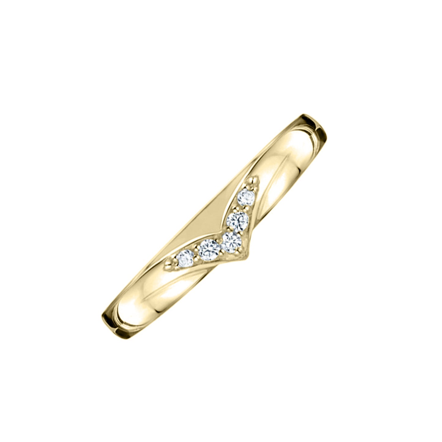 Ladies Diamond Set Shaped Wedding in Yellow Gold - Angled on white background