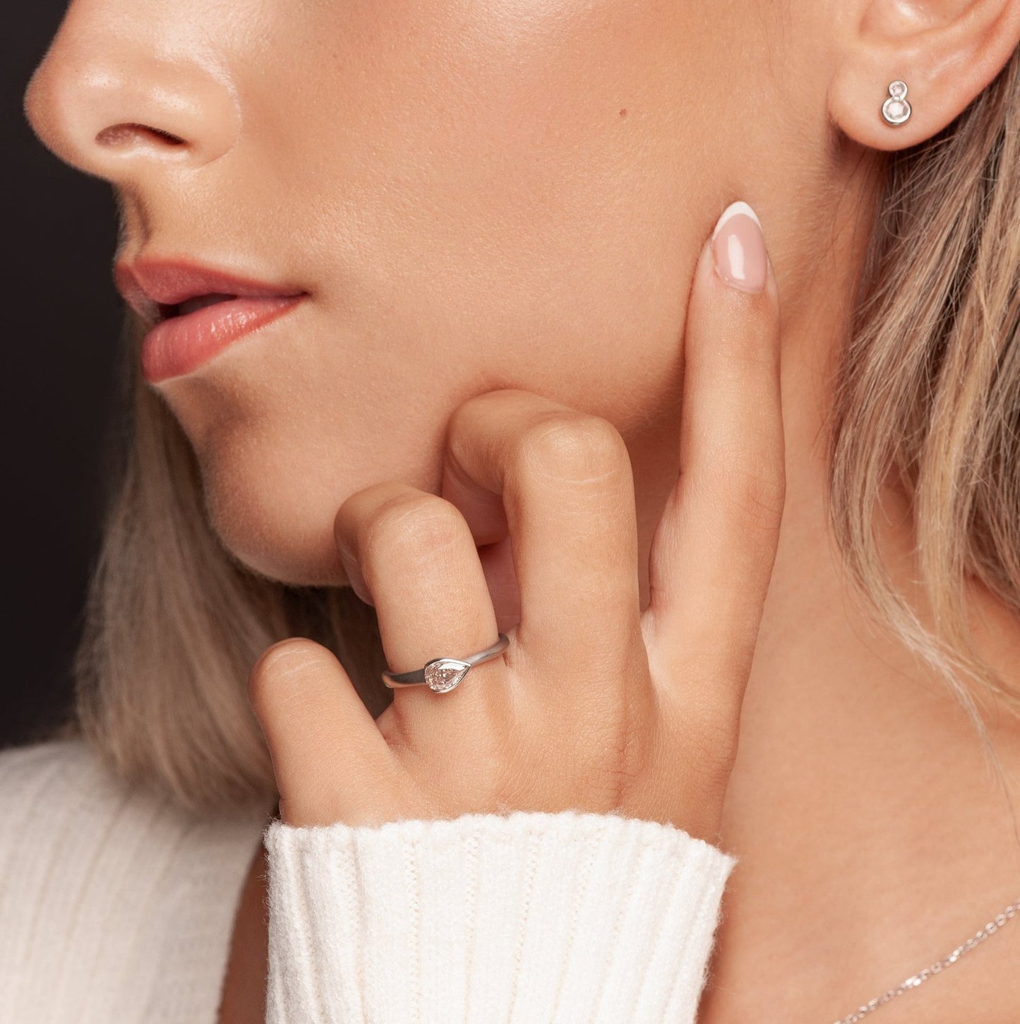 Pink Diamond Engagement Ring on Model’s hand