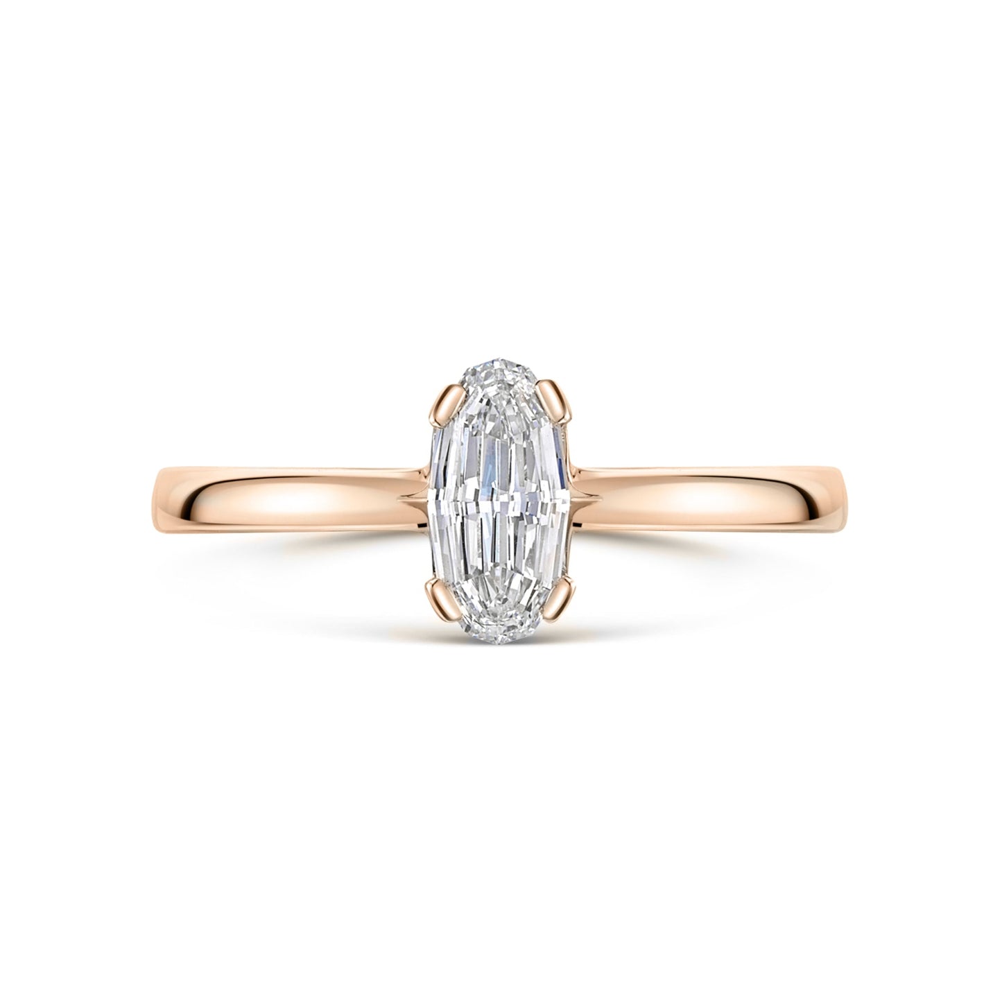 Rose Gold Signature Solitaire Engagement Ring with step cut oval diamond on a white background