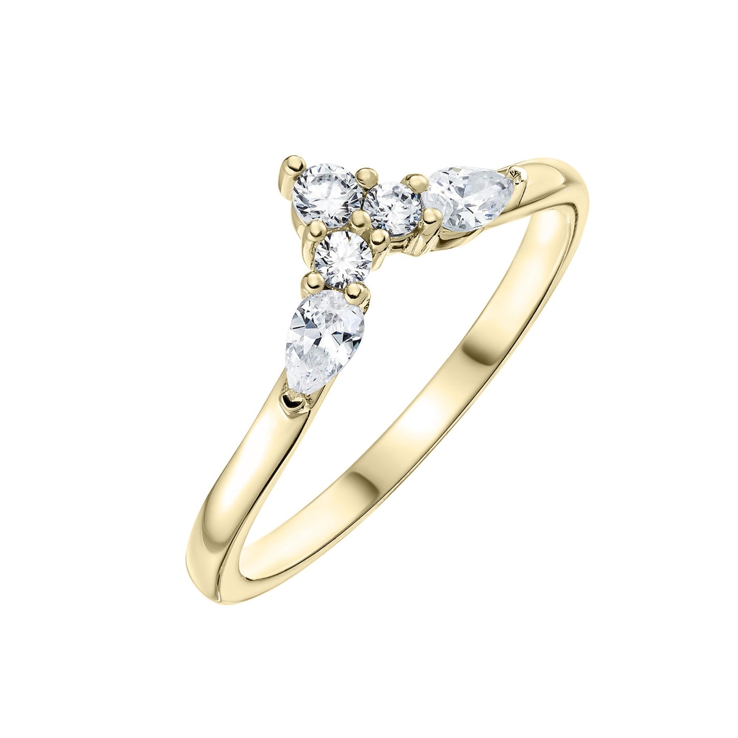 Shaped Diamond Wedding Ring in Yellow Gold - angled on white background