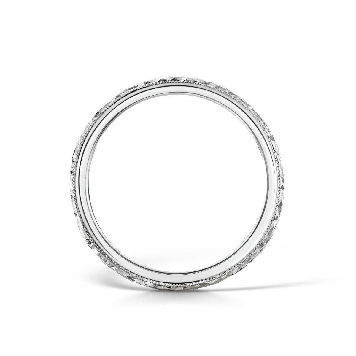 Hand Engraved Platinum Wedding Band - Side View