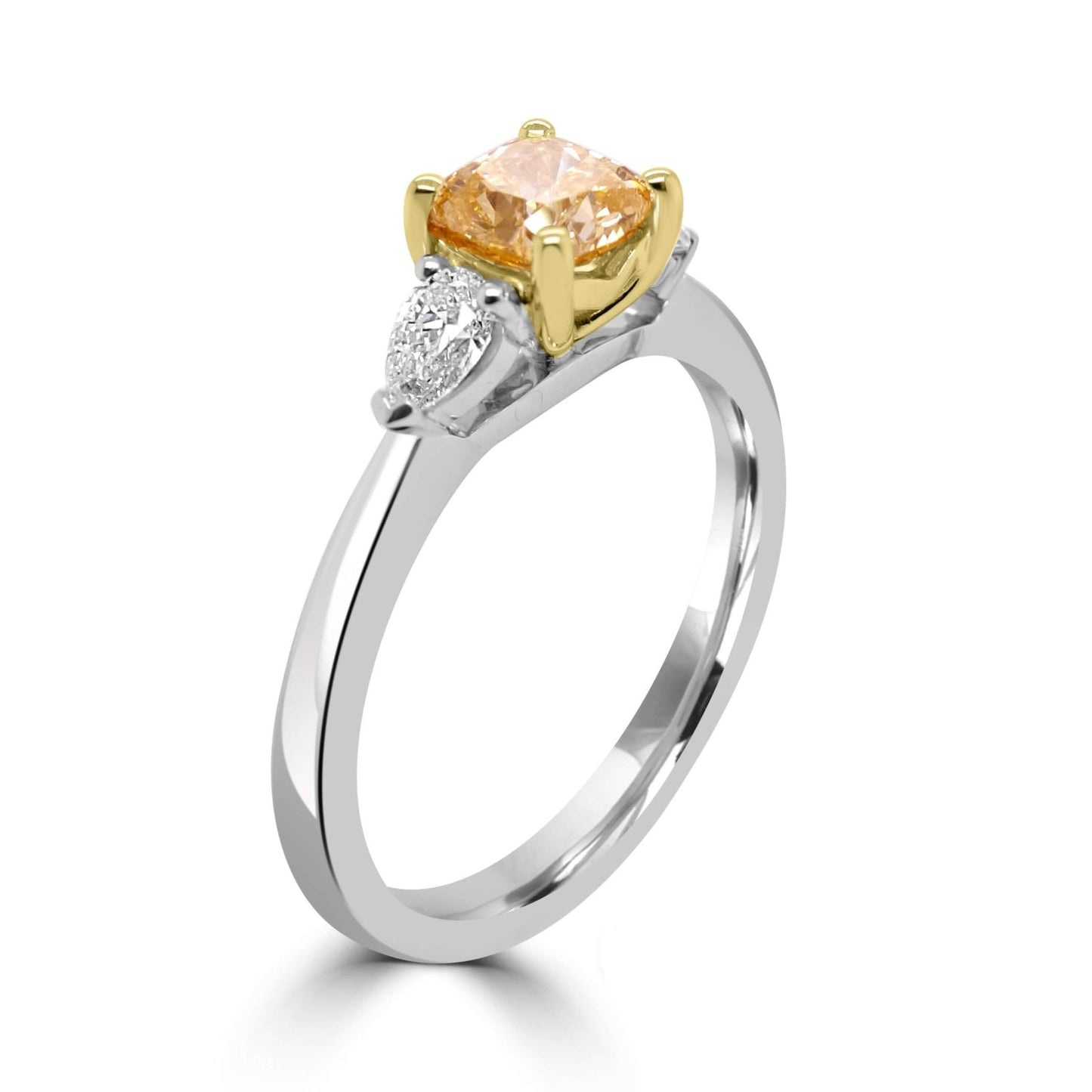 Fancy Brown Diamond Trilogy Ring side view on a white background.