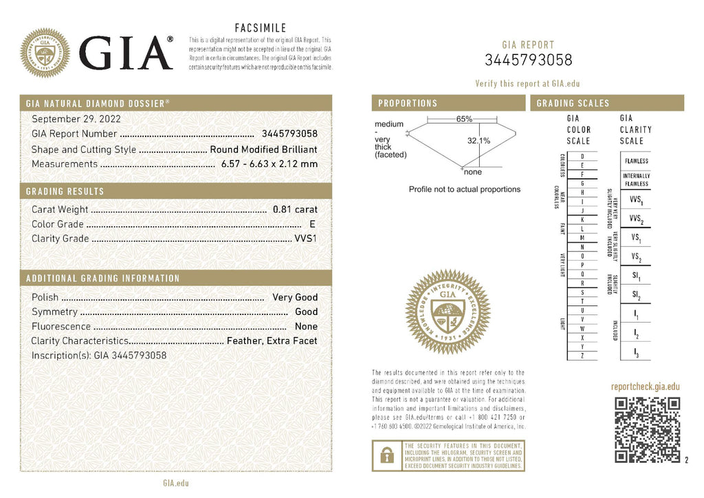 GIA diamond grading report with detailed information on a white background