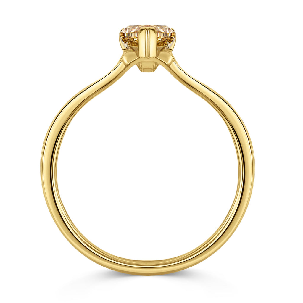 1.00ct Brown Pear Shaped Diamond Engagement Ring in Yellow Gold - Side view on a white background
