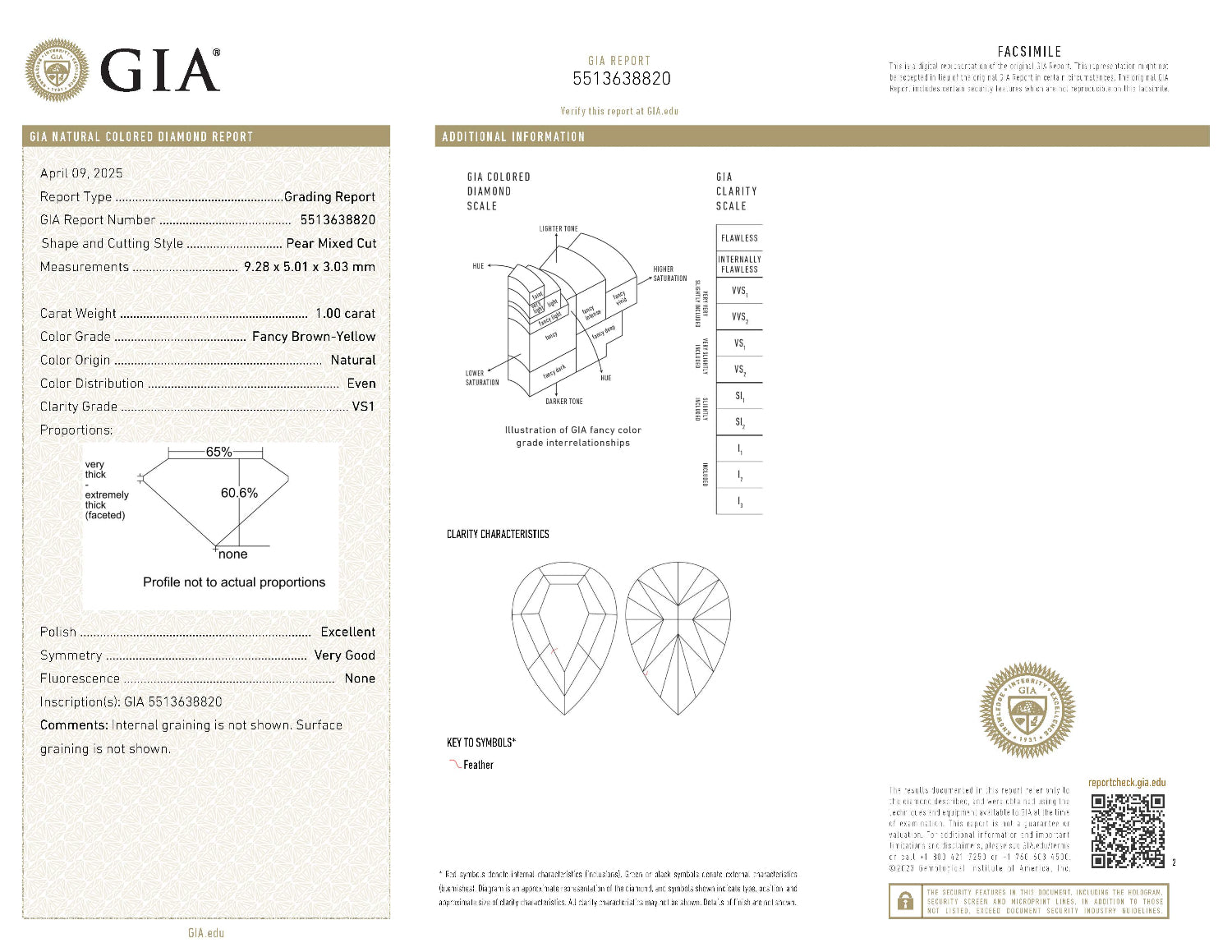 GIA diamond grading report with detailed specifications and illustrations.
