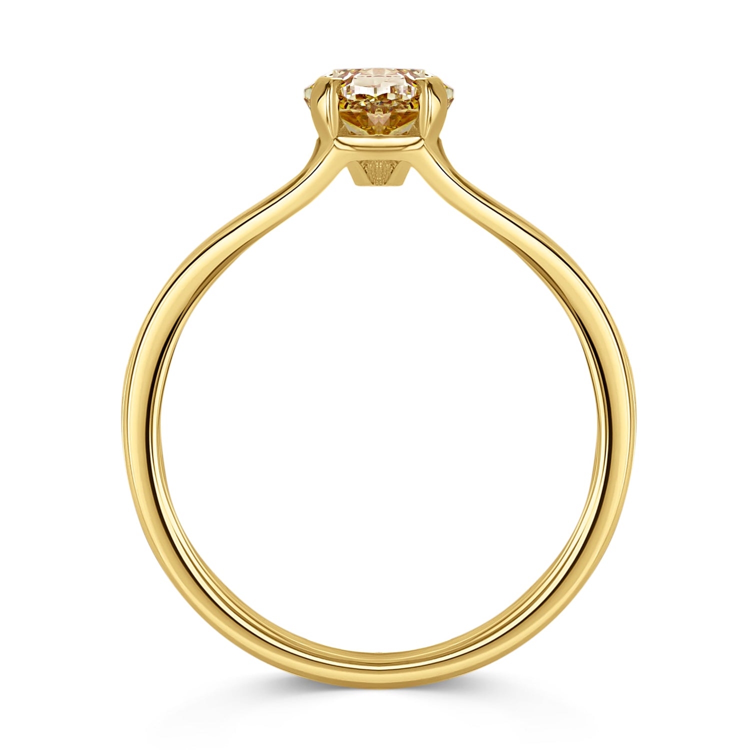 Gold ring with a diamond on a white background