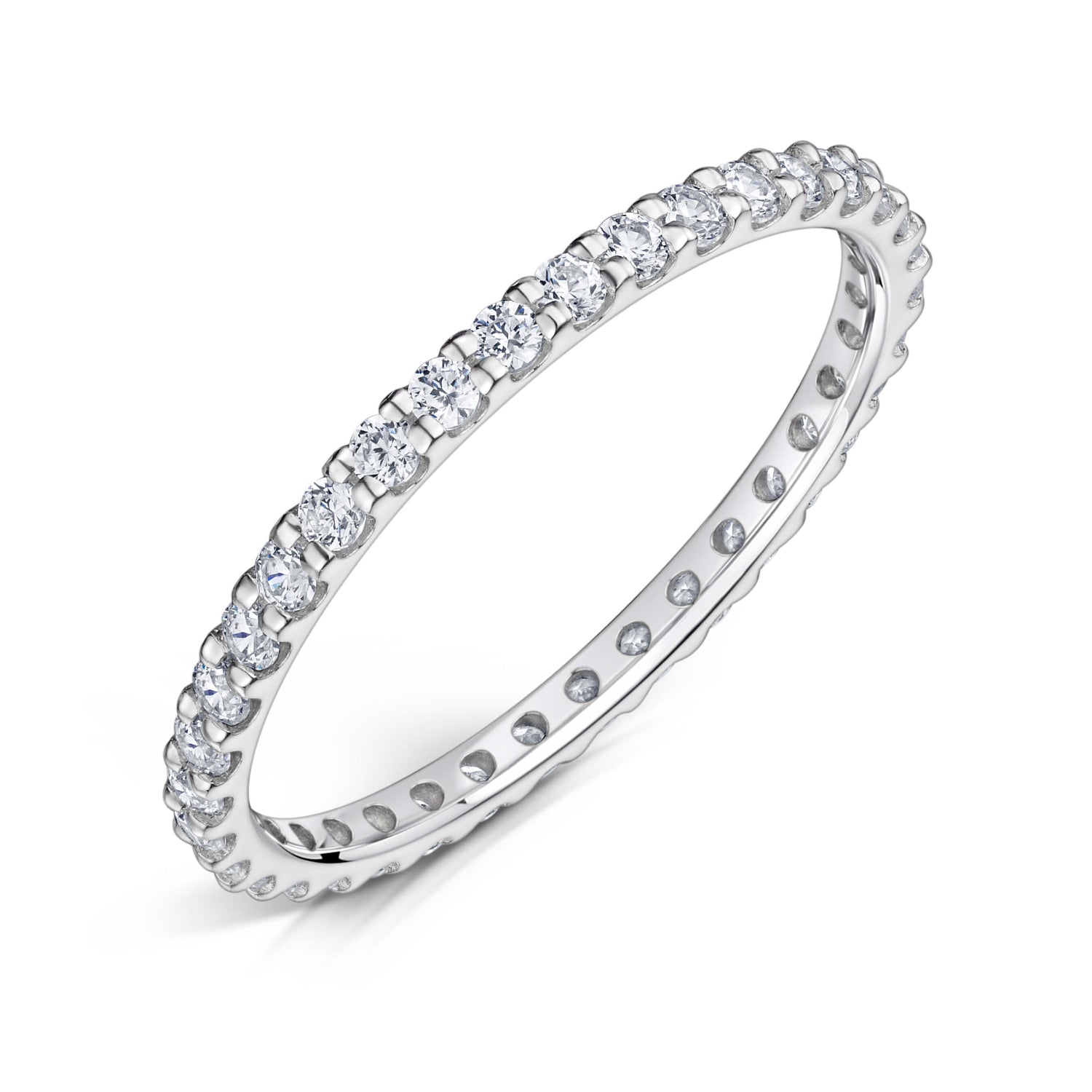 1.5mm Platinum Claw Set Diamond Eternity Ring on a white background
