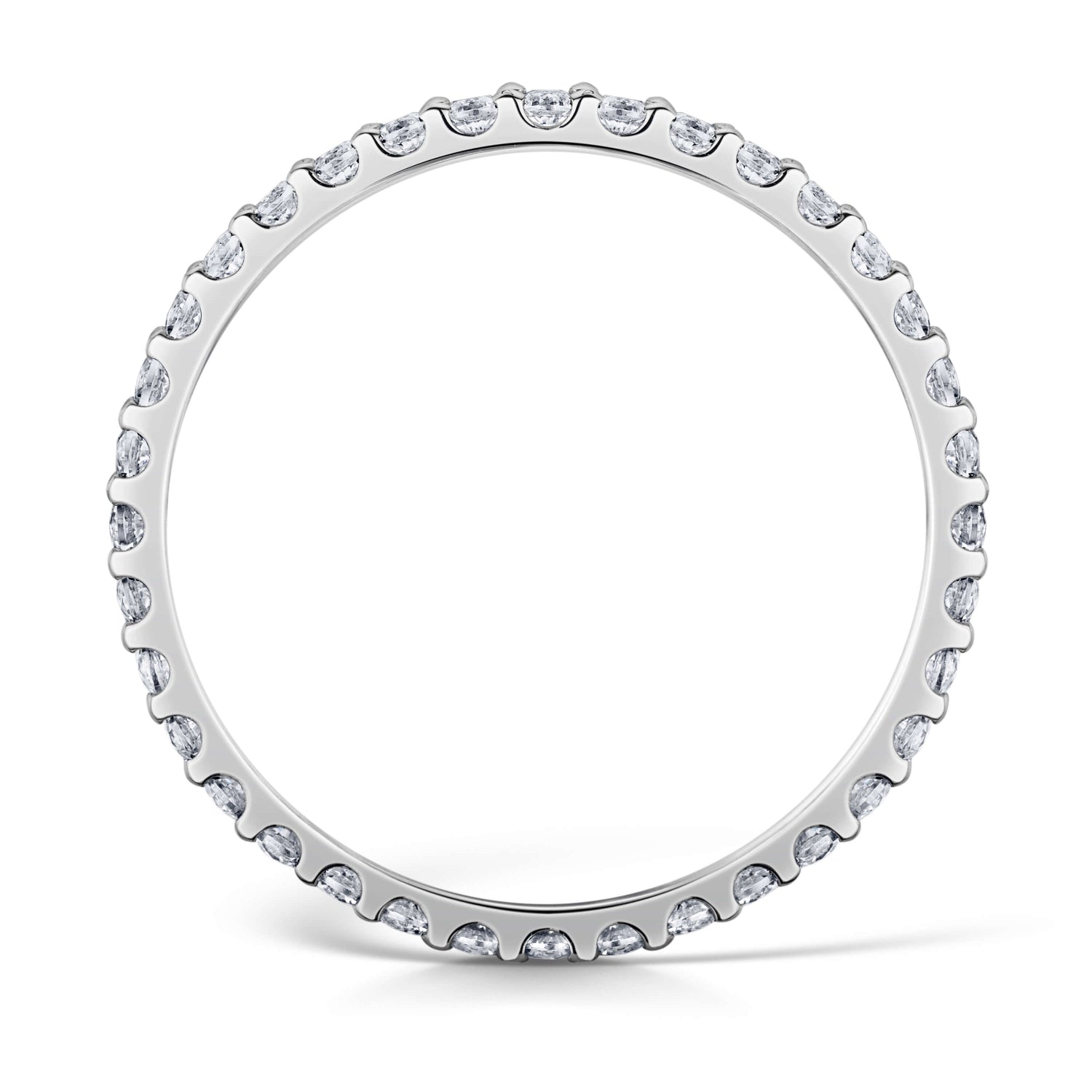 1.5mm Claw Set Diamond Eternity Ring - side view on a white background