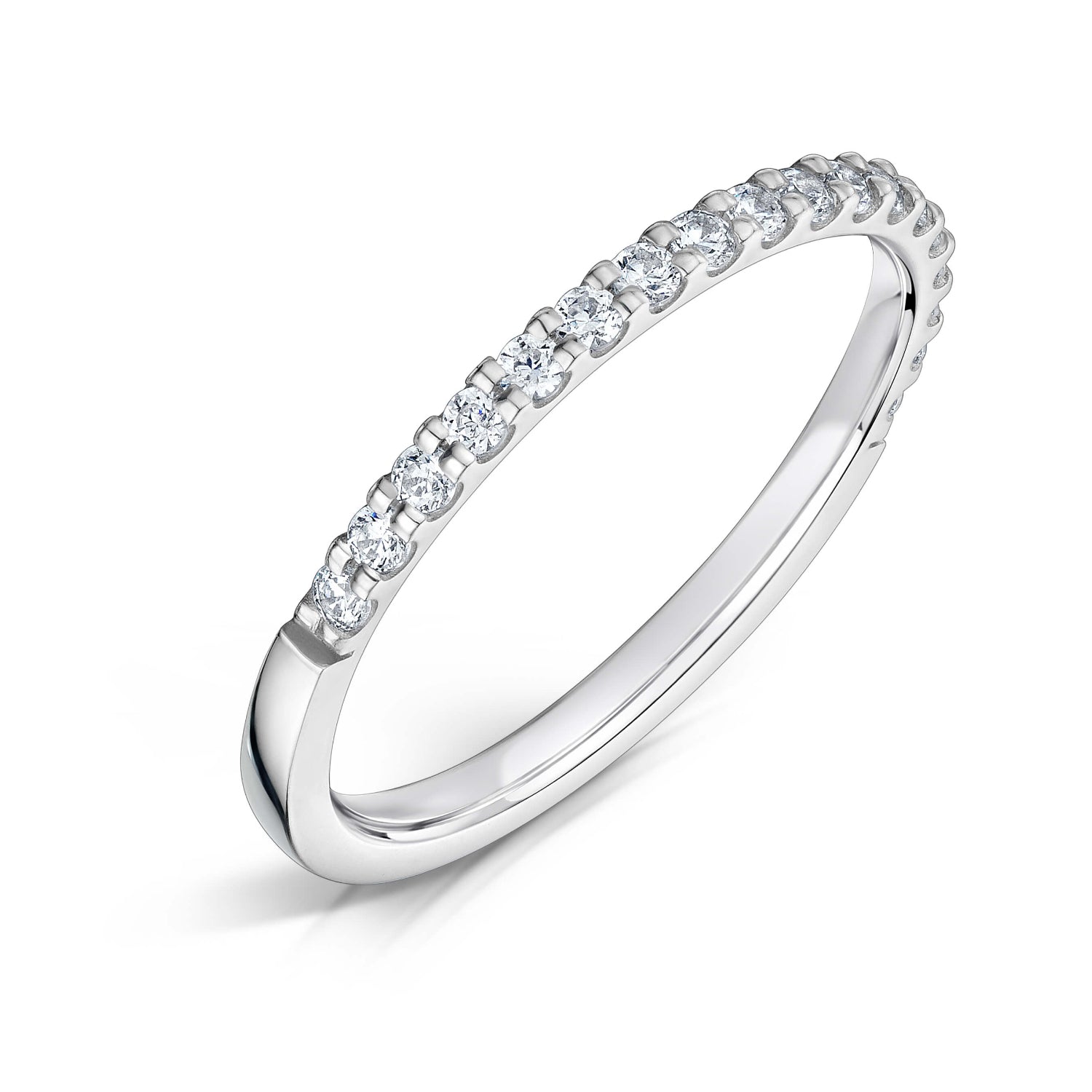 1.5mm Claw Set Platinum Diamond Half Eternity Ring on a white background