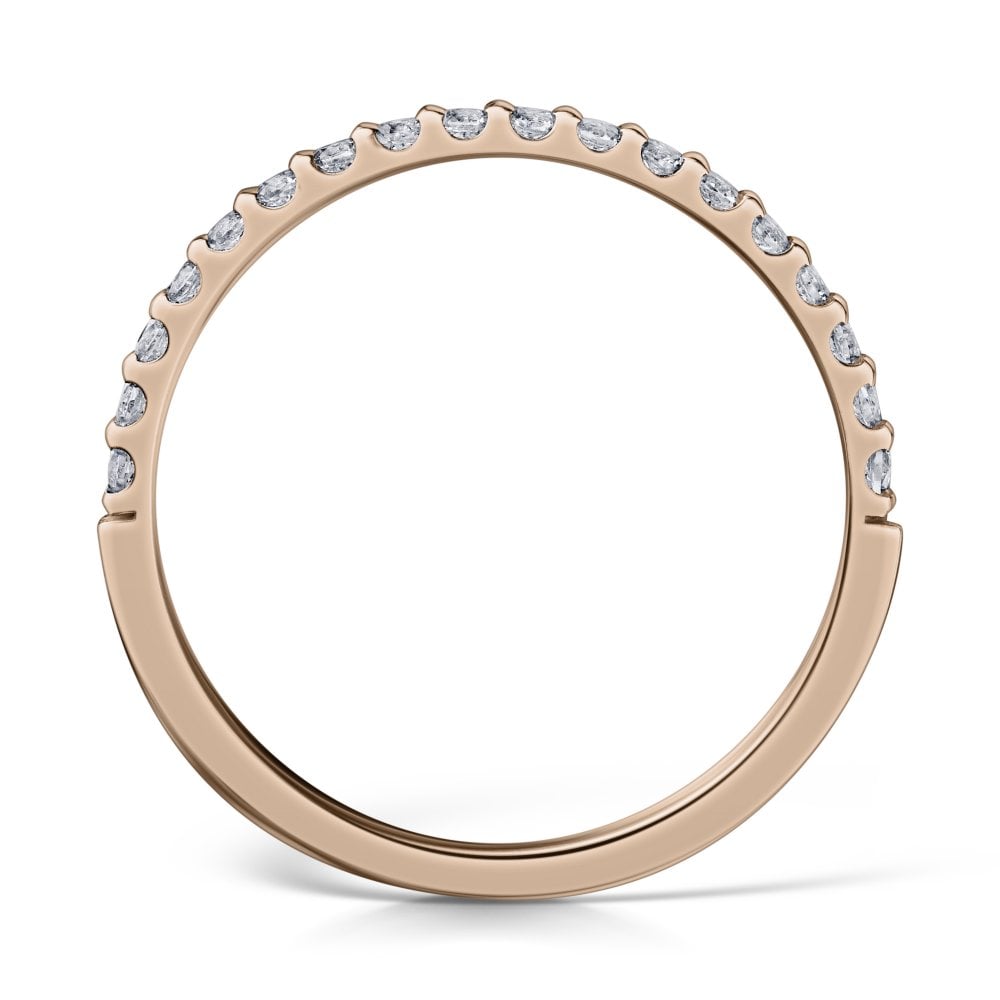1.5mm Rose Gold Claw Set Diamond Half Eternity Ring - Side view on a white background