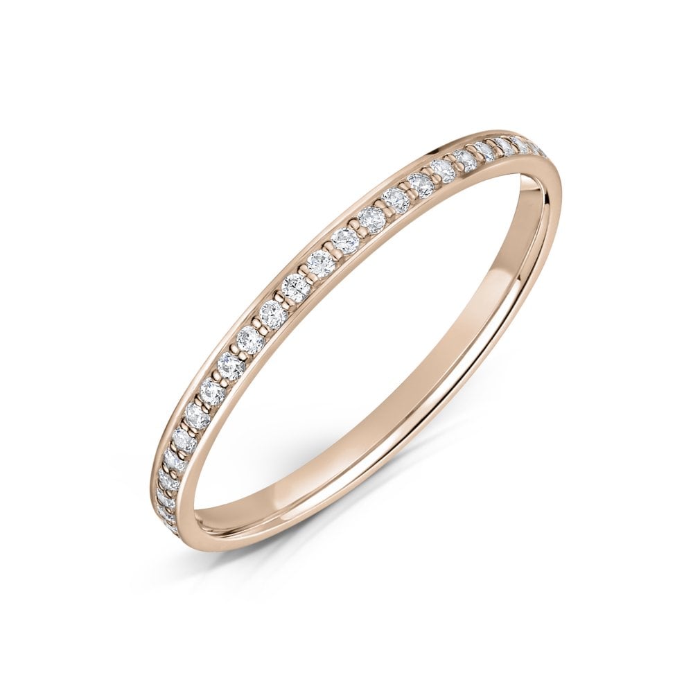 1.5mm Rose Gold Grain Set Diamond Eternity Ring on a white background