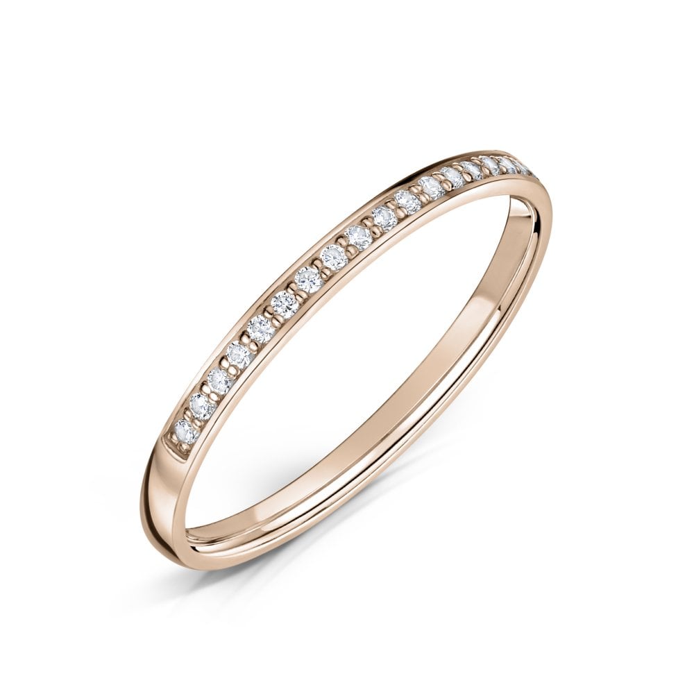 1.5mm Rose Gold Grain Set Diamond Half Eternity Ring on a white background