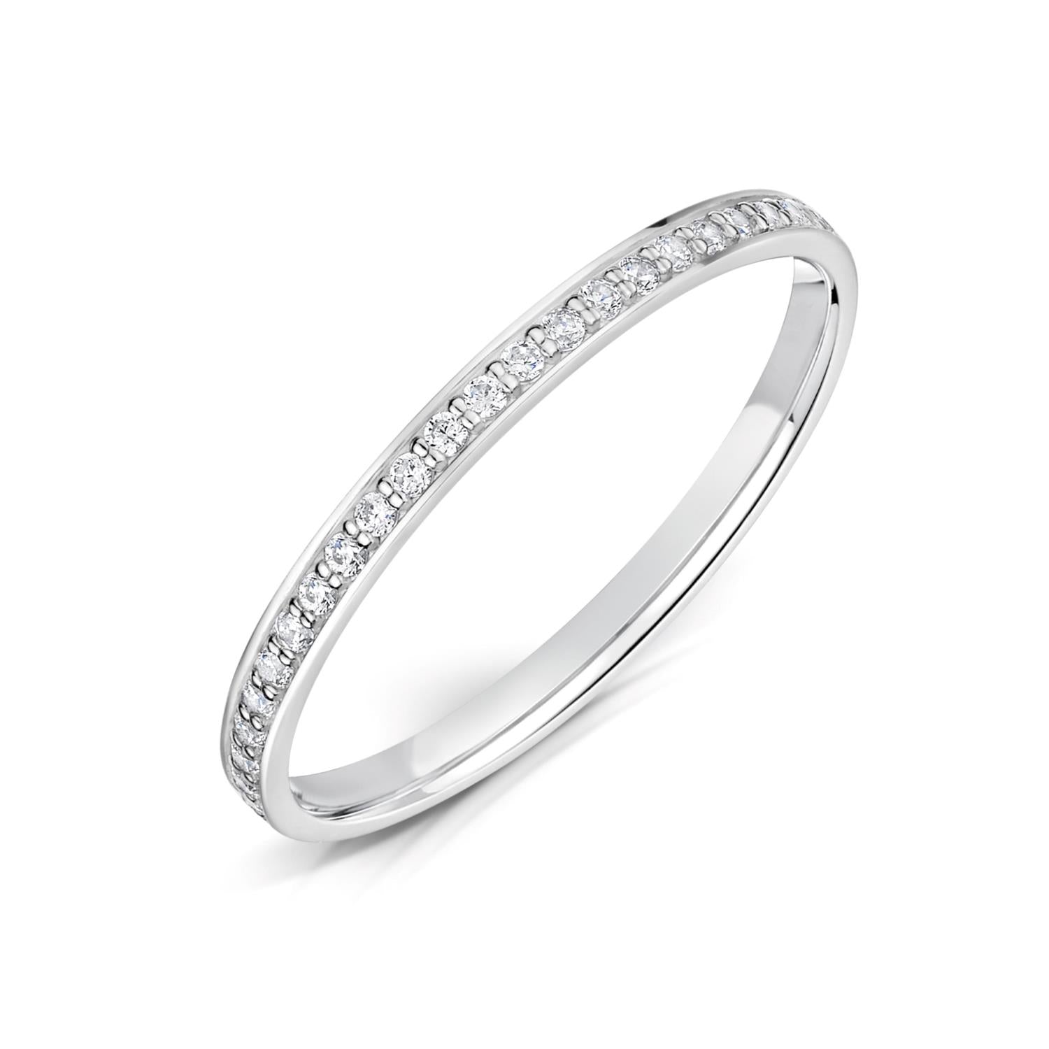 1.5mm White Gold Diamond Eternity Ring Grain Set on a white background