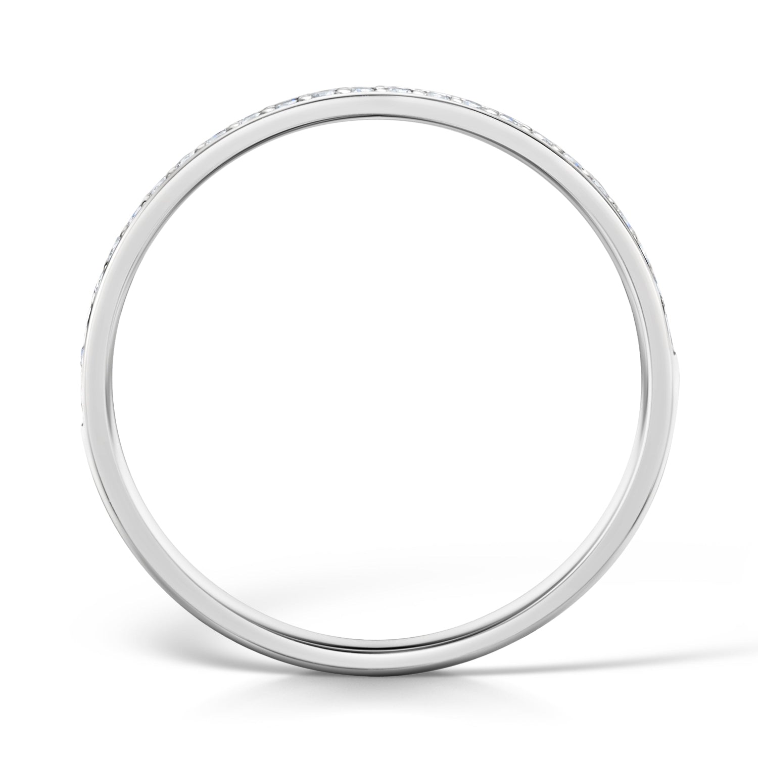 1.5mm White Gold Diamond Half Eternity Ring Grain Set - side view on a white background