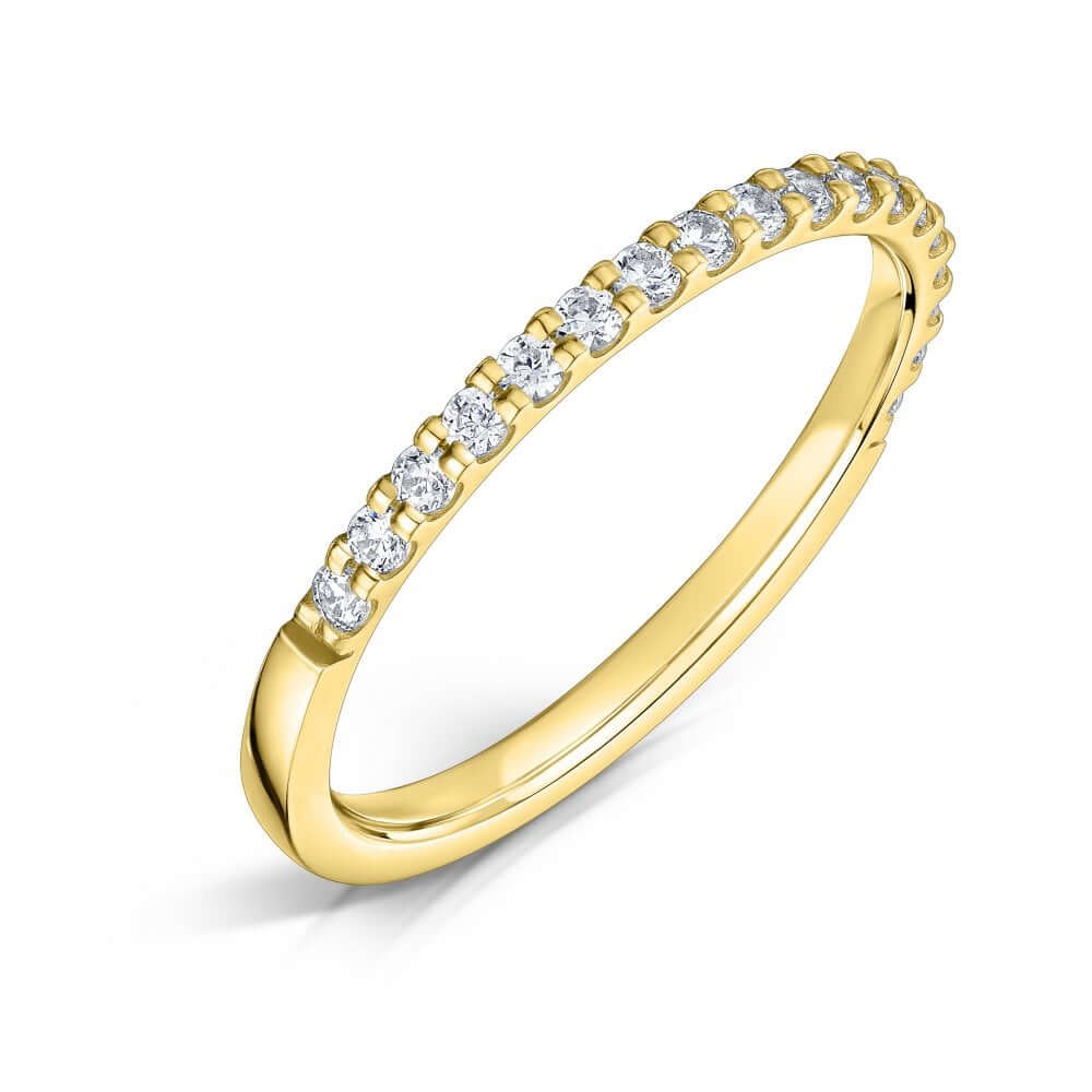 1.5mm Yellow Gold Claw Set Diamond Half Eternity Ring on a white background