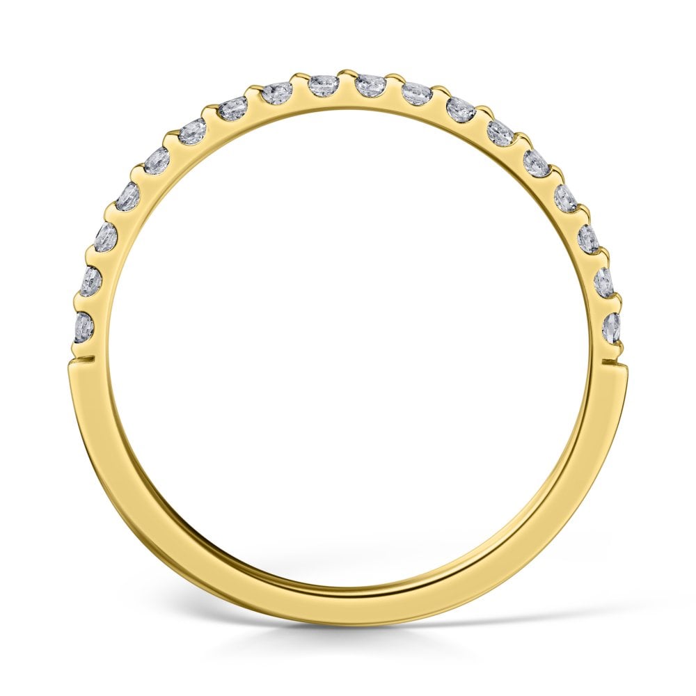 1.5mm Yellow Gold Claw Set Diamond Half Eternity Ring - Side View on a white background