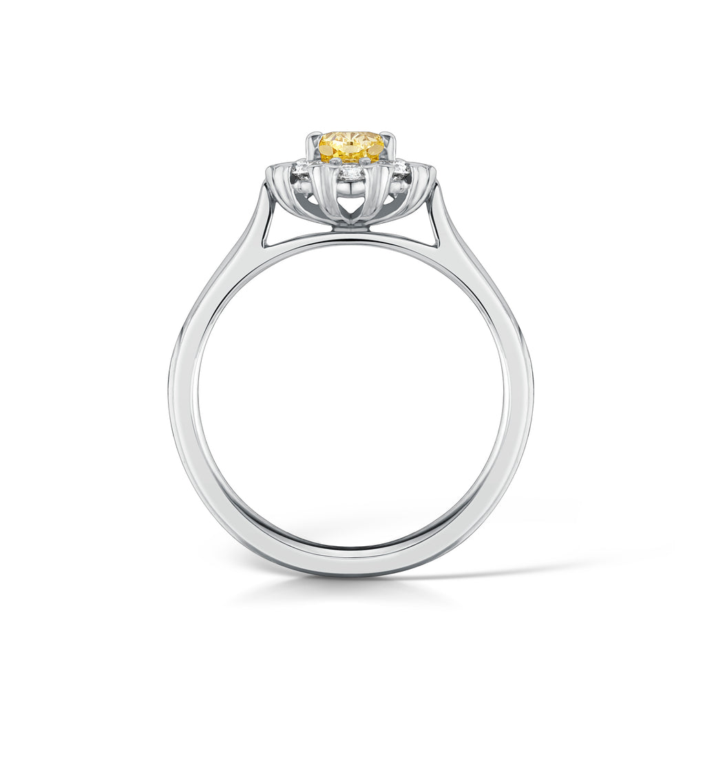 Fancy Yellow Diamond Oval Cluster Ring Side view