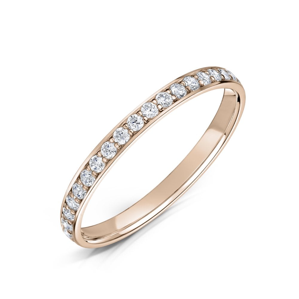 2.0mm Rose Gold Full Eternity Ring - Grain Set on a white background 