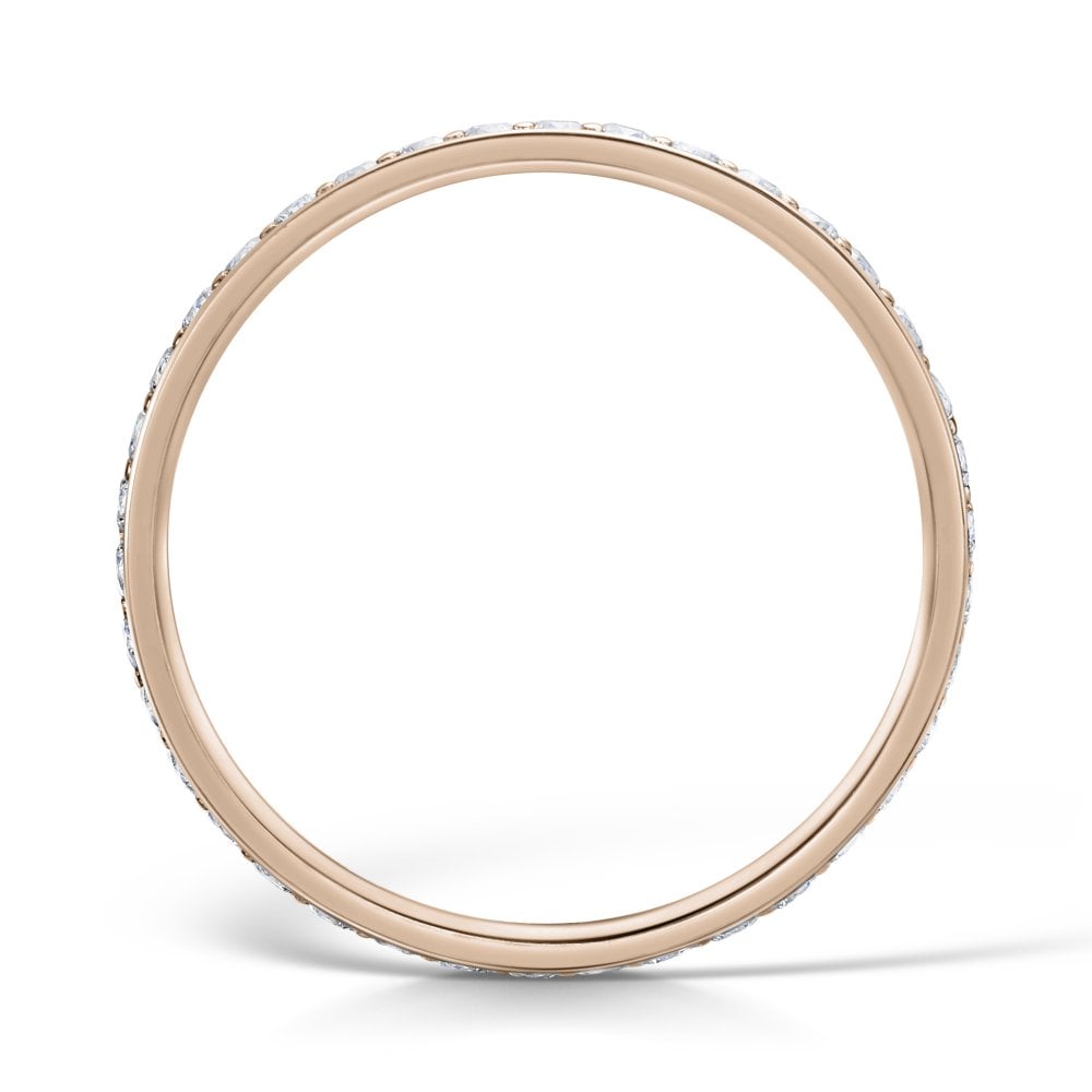 2.0mm Rose Gold Full Eternity Ring - Grain Set - Side view on a white background