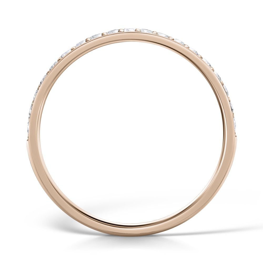 2.0mm Rose Gold Half Eternity Ring - Grain Set - side view on a white background 