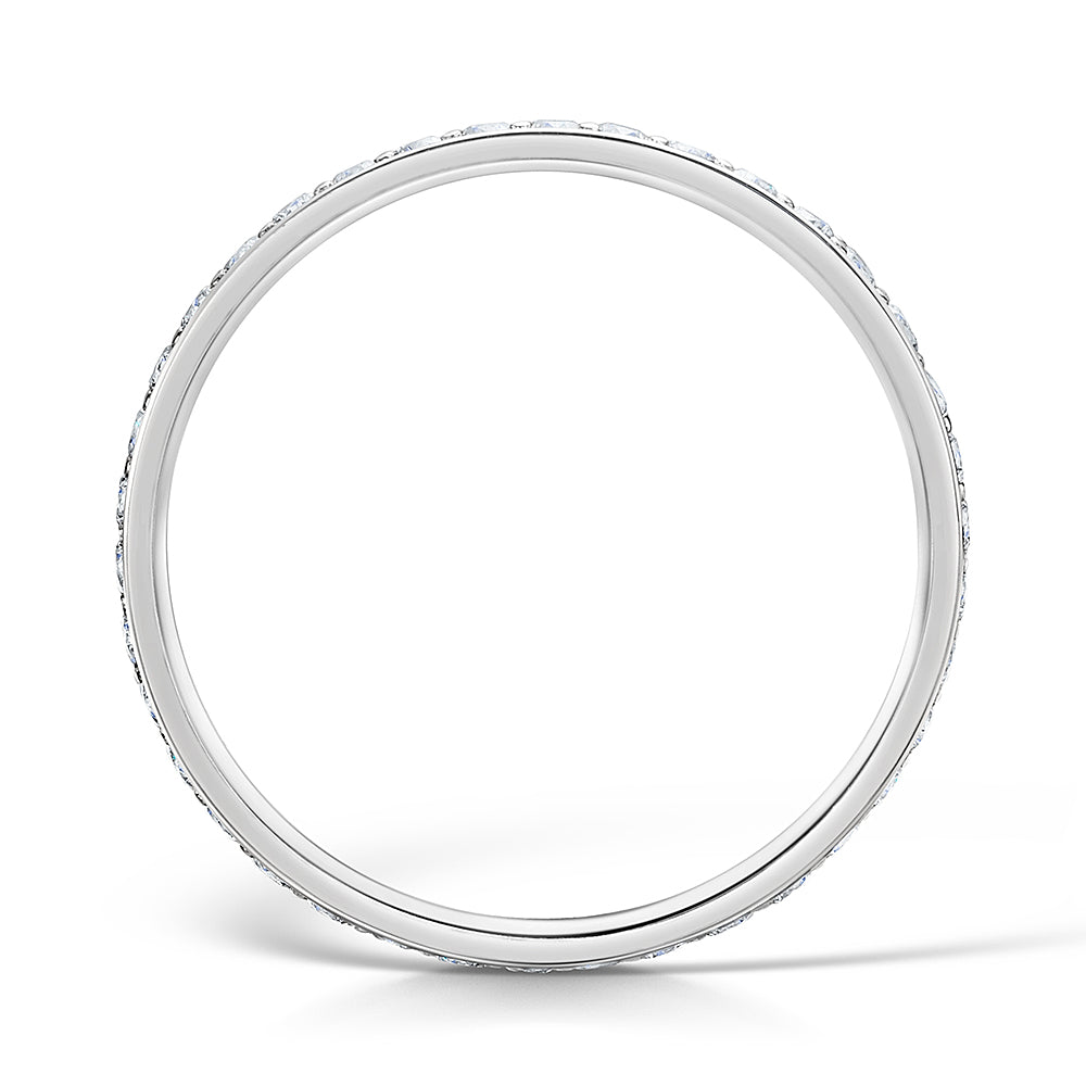 2.0mm White Gold Diamond Eternity Ring Grain Set - side view on a white background 