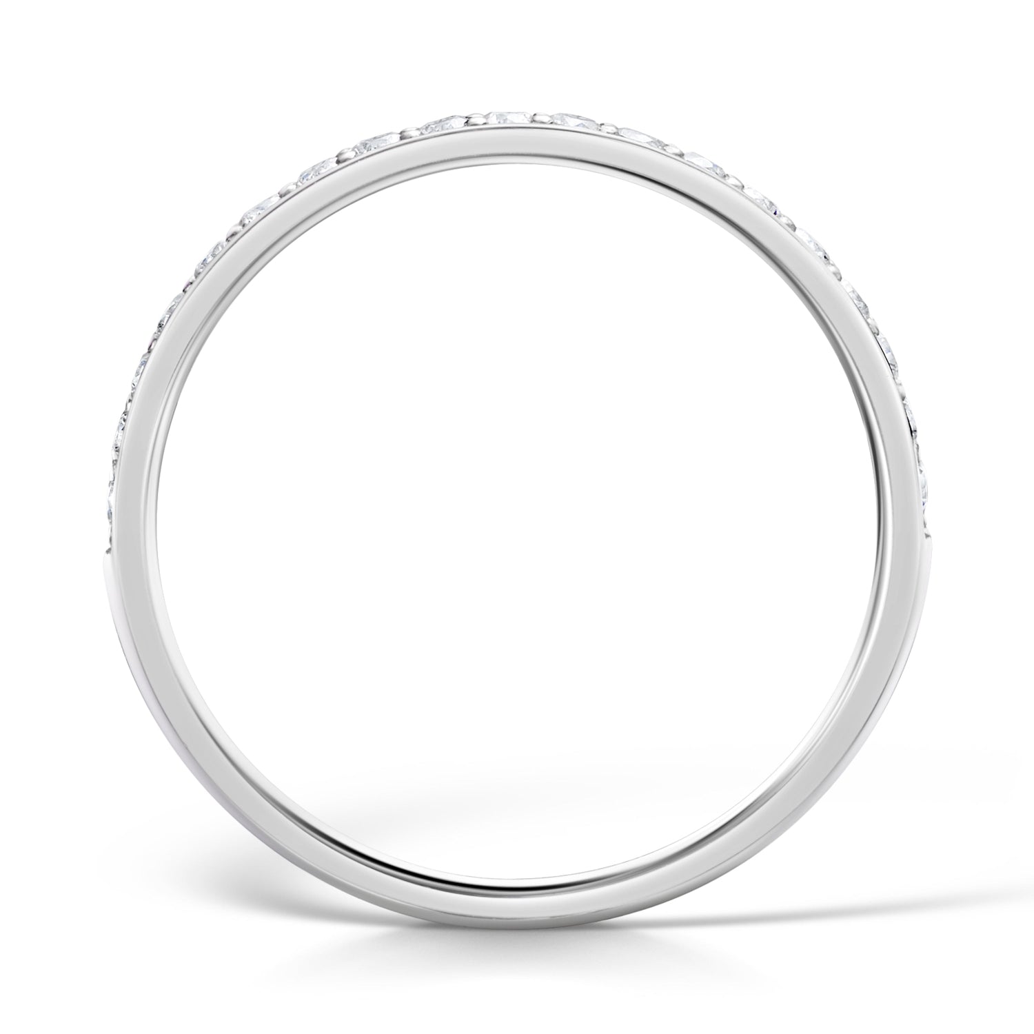 2.0mm White Gold Diamond Half Eternity Ring Grain Set - side view on a white background 