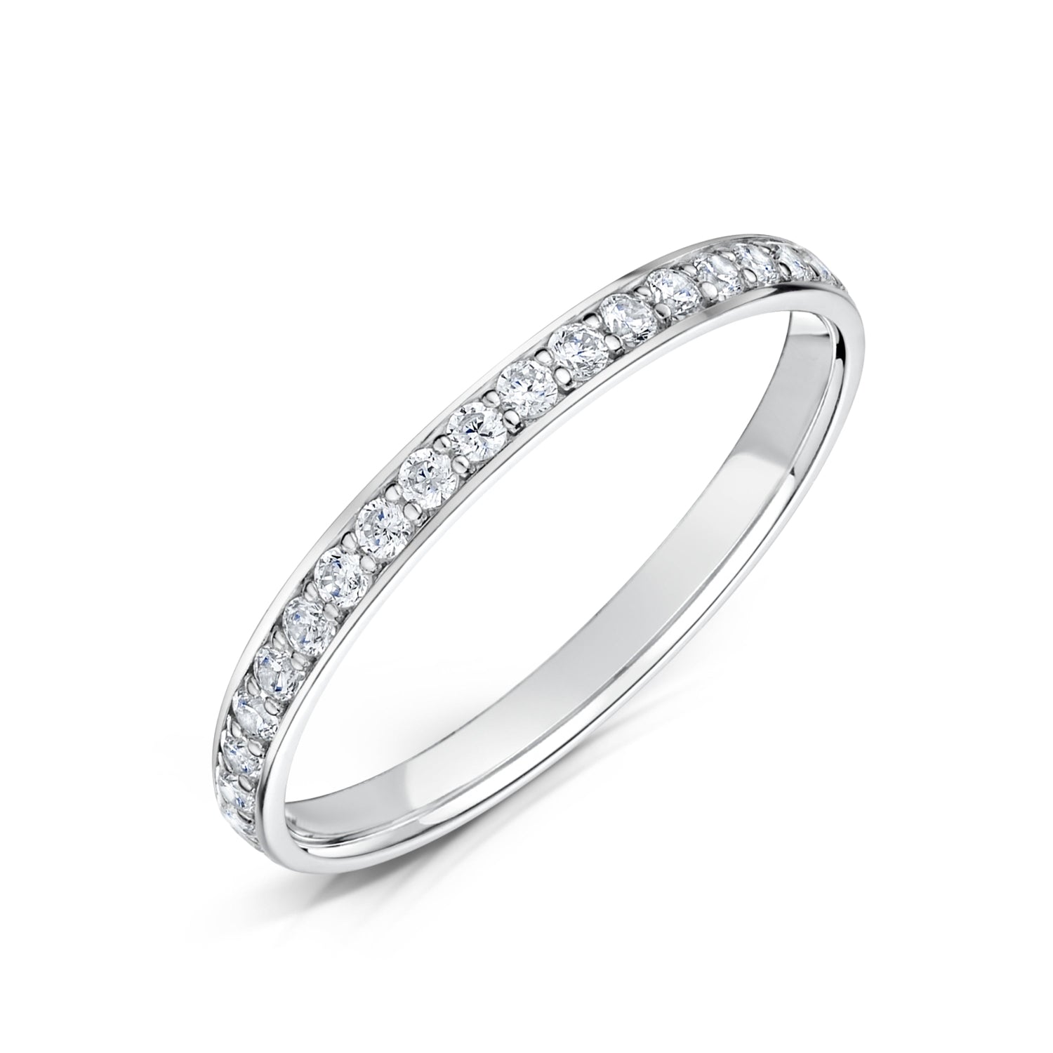 2.0mm White Gold Full Eternity Ring - Grain Set on a white background 