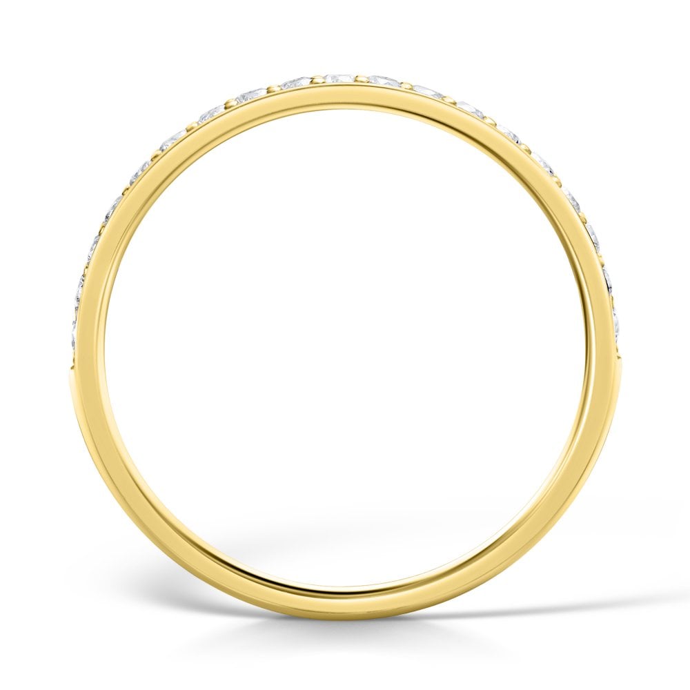 2.0mm Yellow Gold Grain Set Diamond Half Eternity Ring - side view on a white background