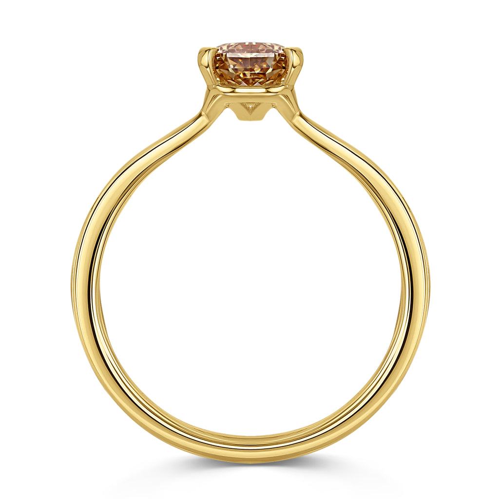 2.10ct Fancy Brown Oval Step Cut Diamond Engagement ring - side view on a white background