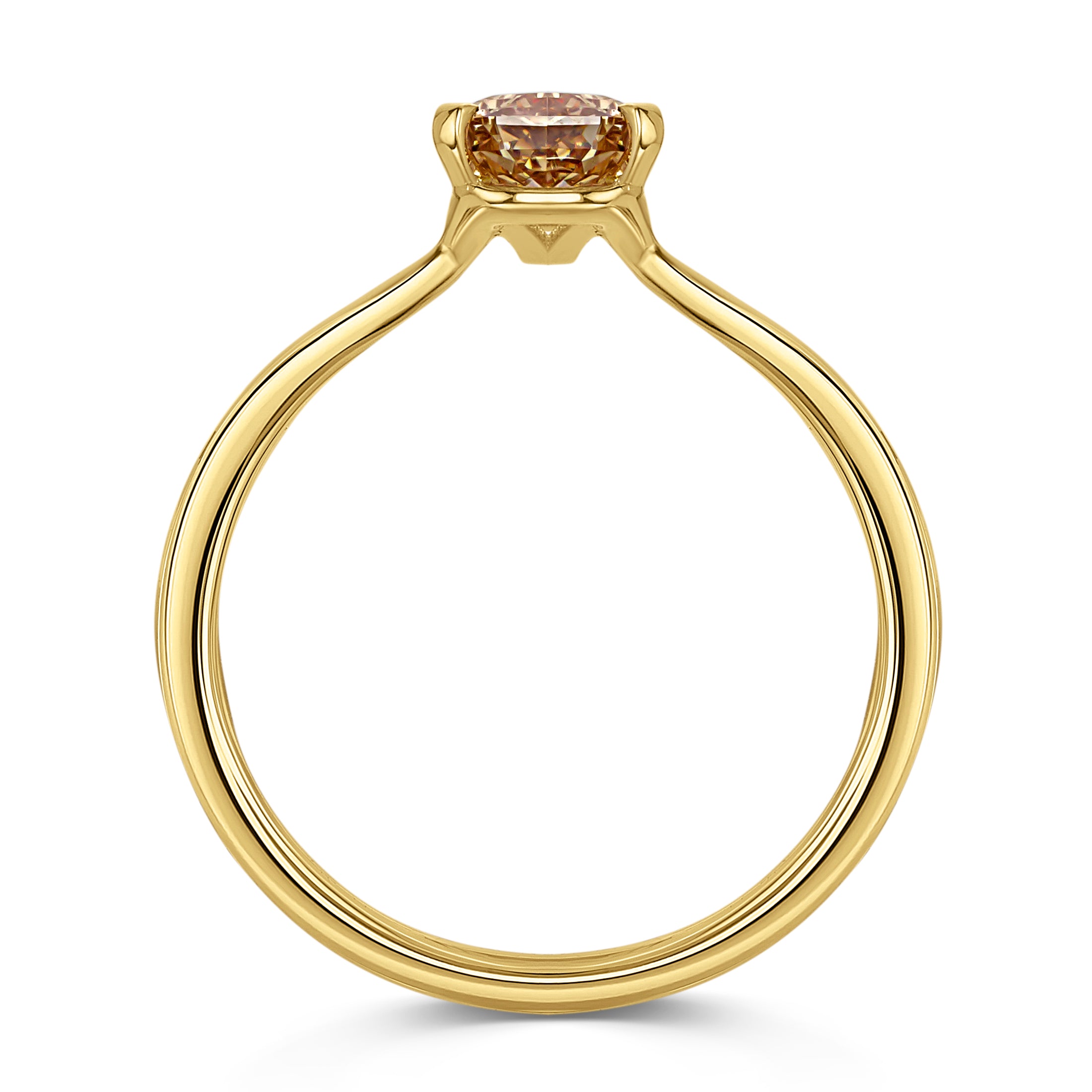 2.10ct Fancy Brown Oval Step Cut Diamond Engagement ring - side view on a white background