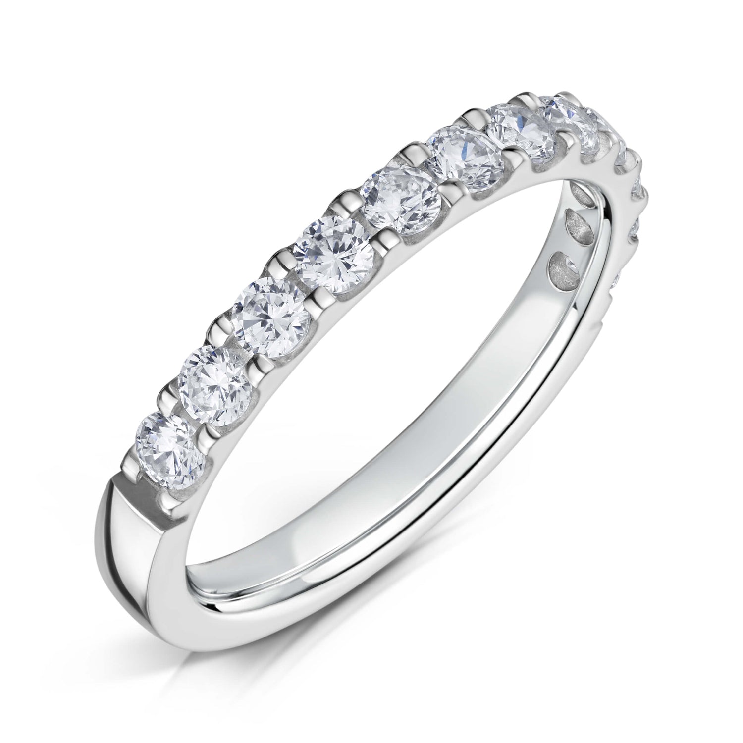 2.5mm Claw Set Platinum Diamond Half Eternity Ring on a white background