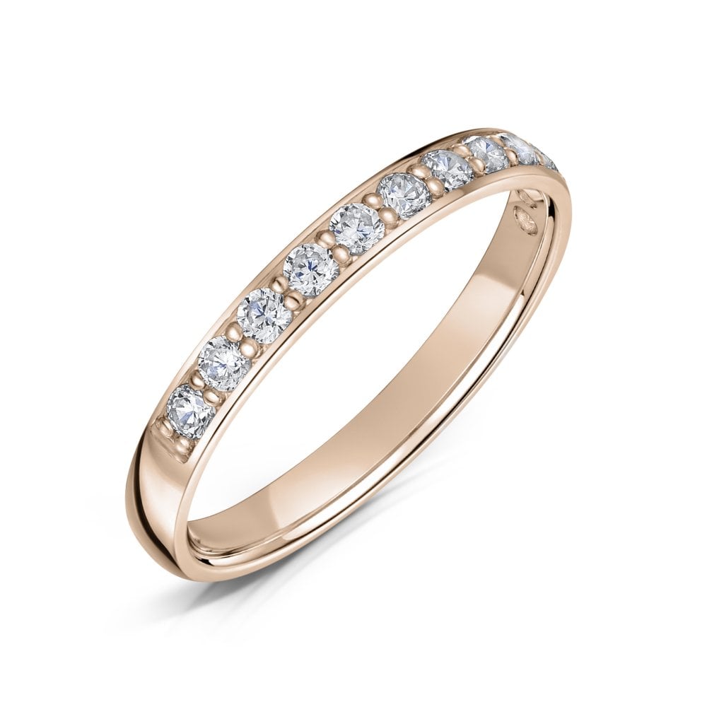 2.5mm Rose Gold Grain Set Diamond Half Eternity Ring on a white background
