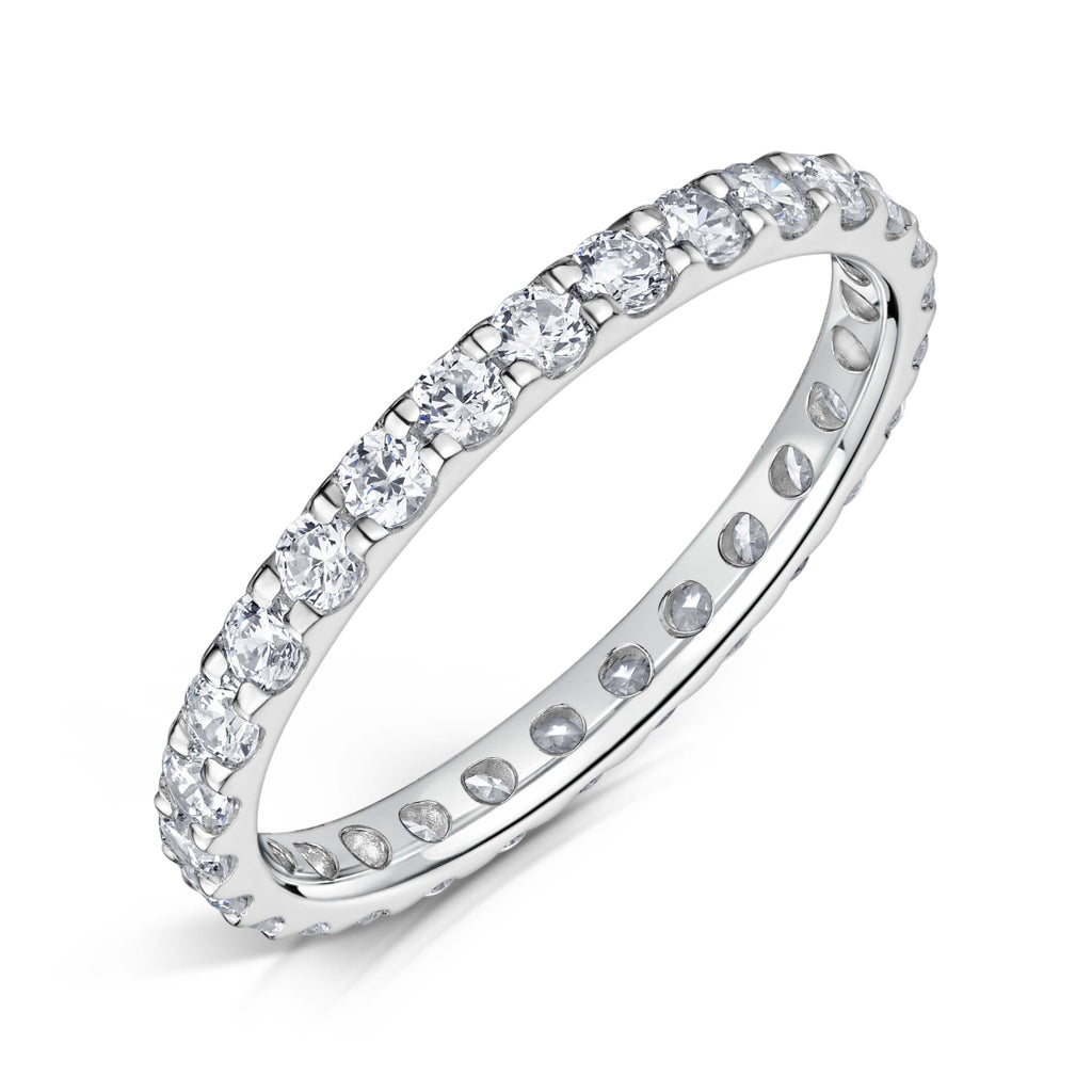 2mm Platinum Claw Set Diamond Eternity Ring on a white background