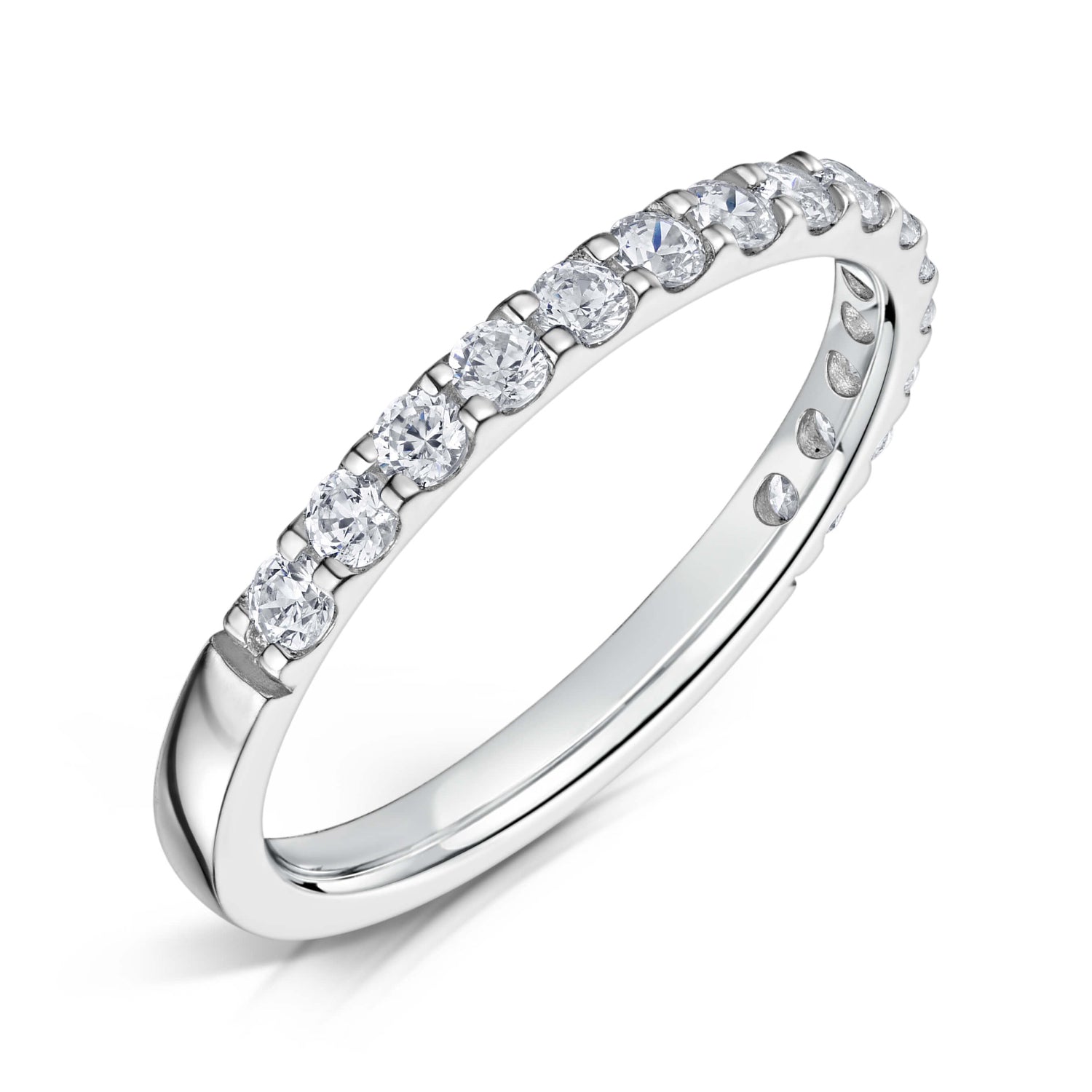 2mm Platinum Claw Set Diamond Half Eternity Ring on a white background