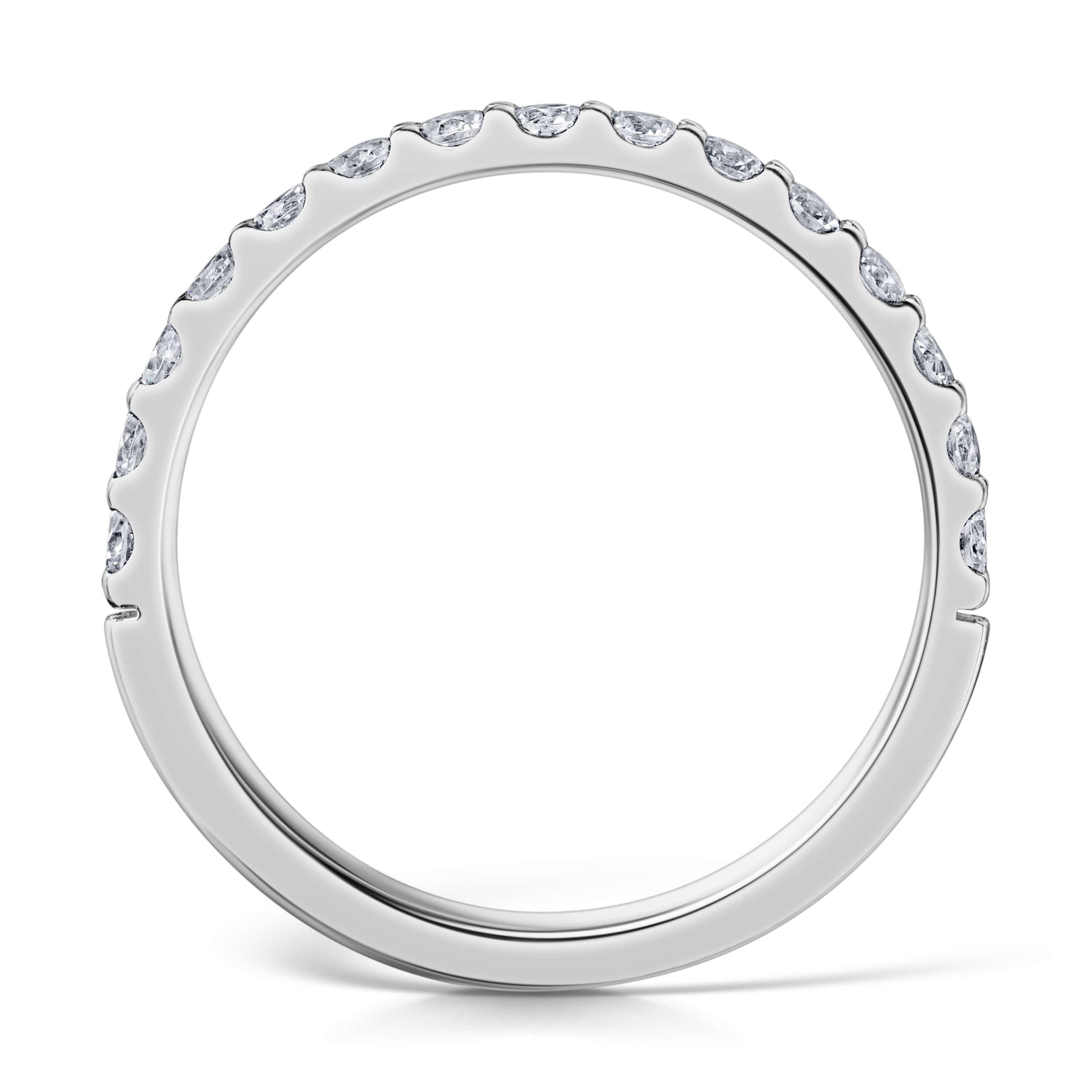 2mm Claw Set Diamond Half Eternity Ring - side view on a white background  