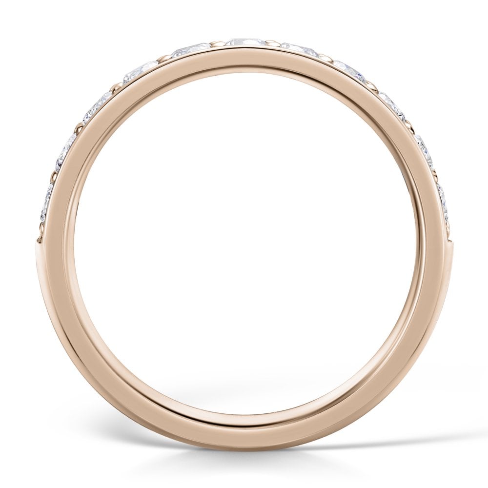 3.0mm Rose Gold Half Eternity Ring - Grain Set - side view on a white background