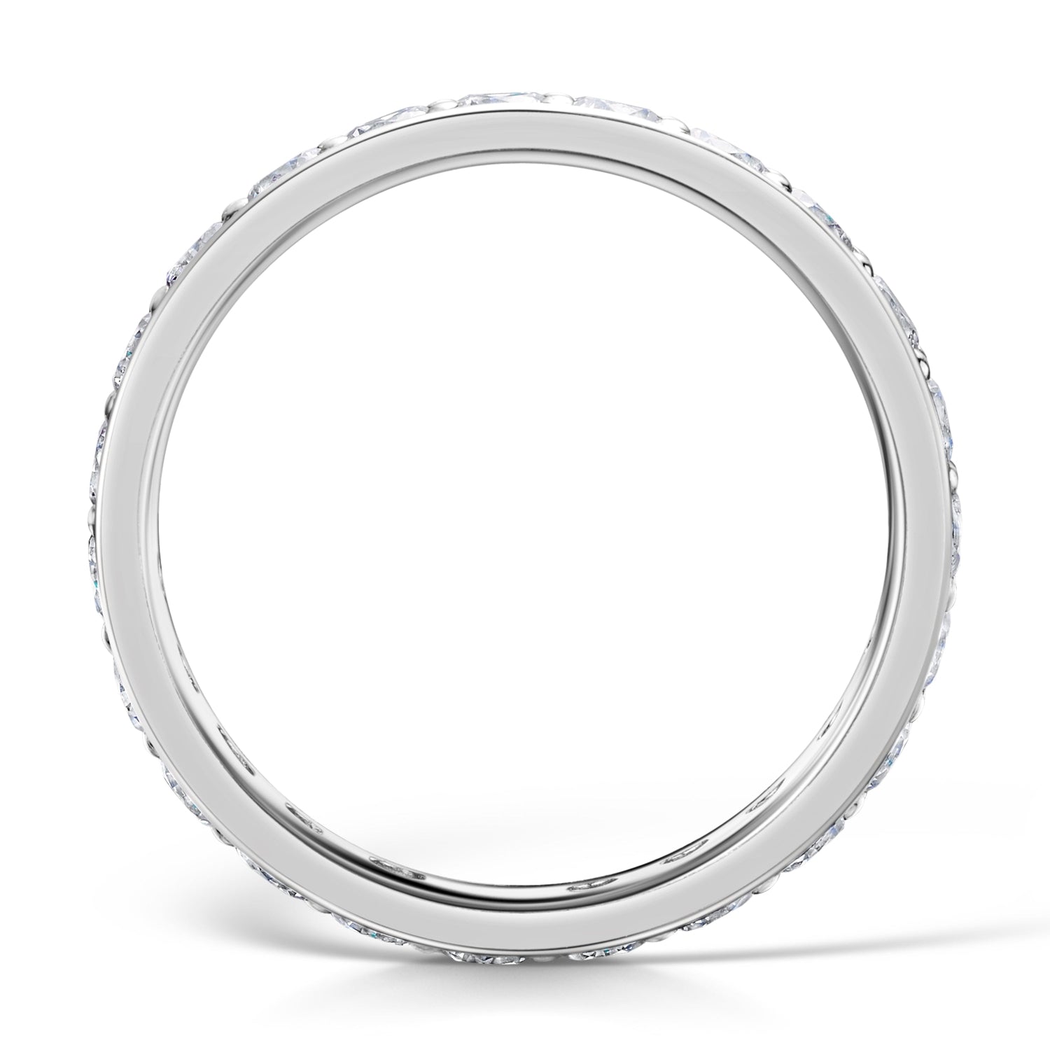 3.0mm White Gold Half Eternity Ring - Grain Set - Side view on a white background