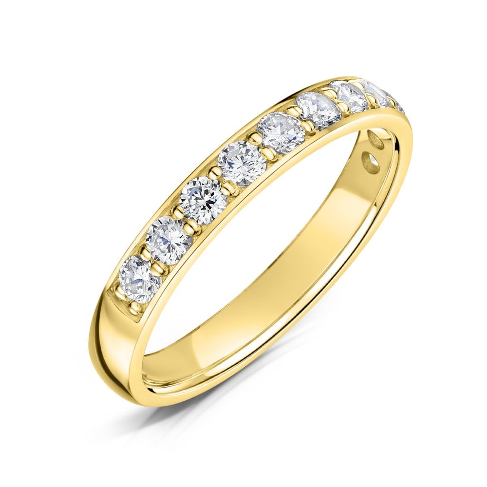 3.0mm Yellow Gold Half Eternity Ring - Grain Set on a white background