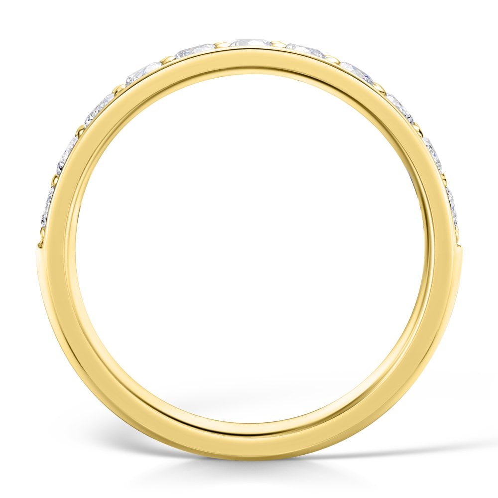 3.0mm Yellow Gold Half Eternity Ring - Grain Set - side view on a white background
