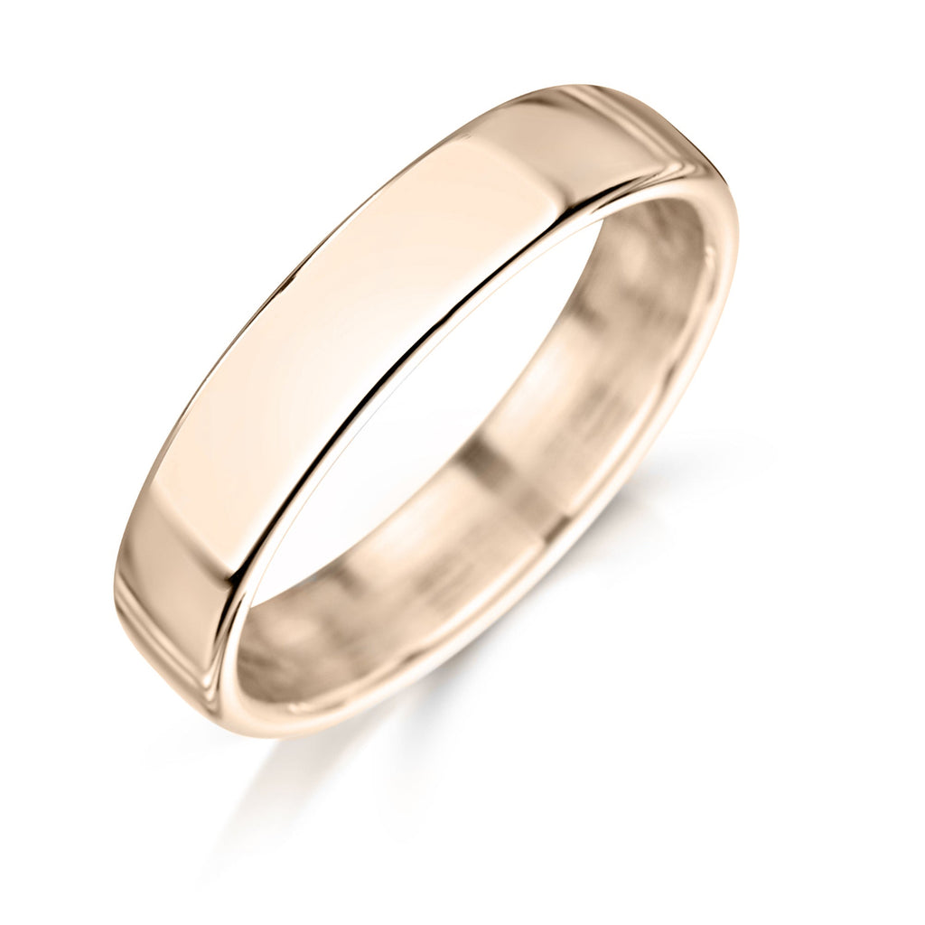  5mm Rose Gold Modern Mens Wedding Ring on white background 