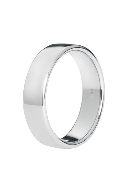 6mm Wide Mens Modern Wedding Ring on white background 