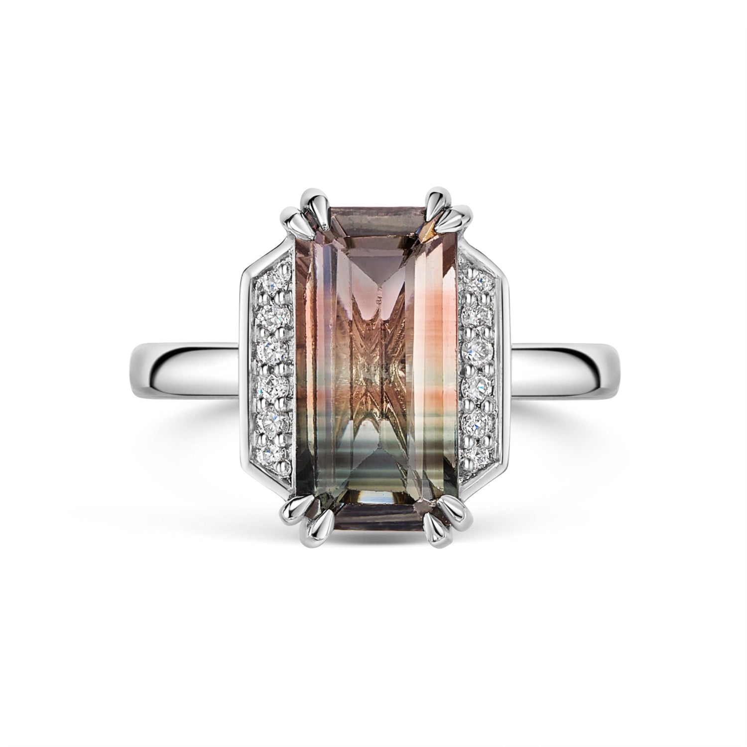 Bi-colour Tourmaline and diamond art deco ring