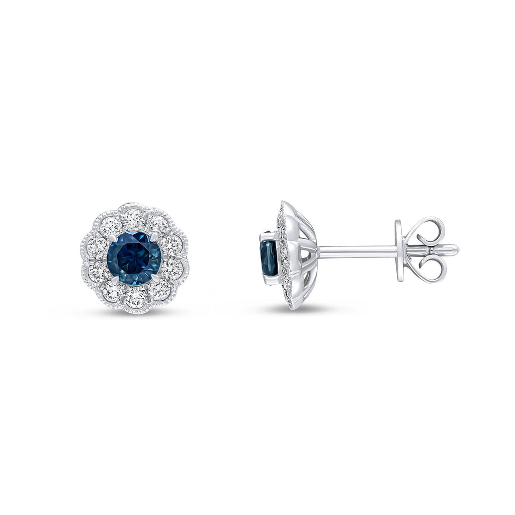 Blue Sapphire & Diamond Flower Cluster Earrings