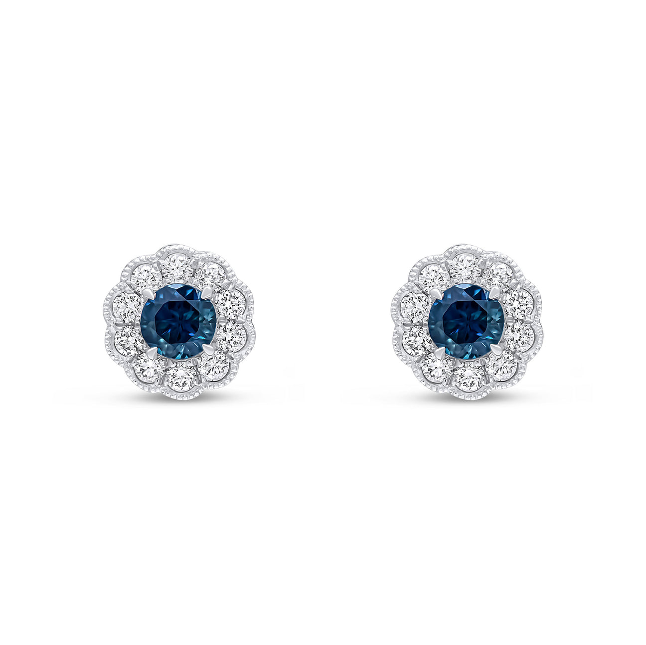 Blue Sapphire & Diamond Flower Cluster Earrings
