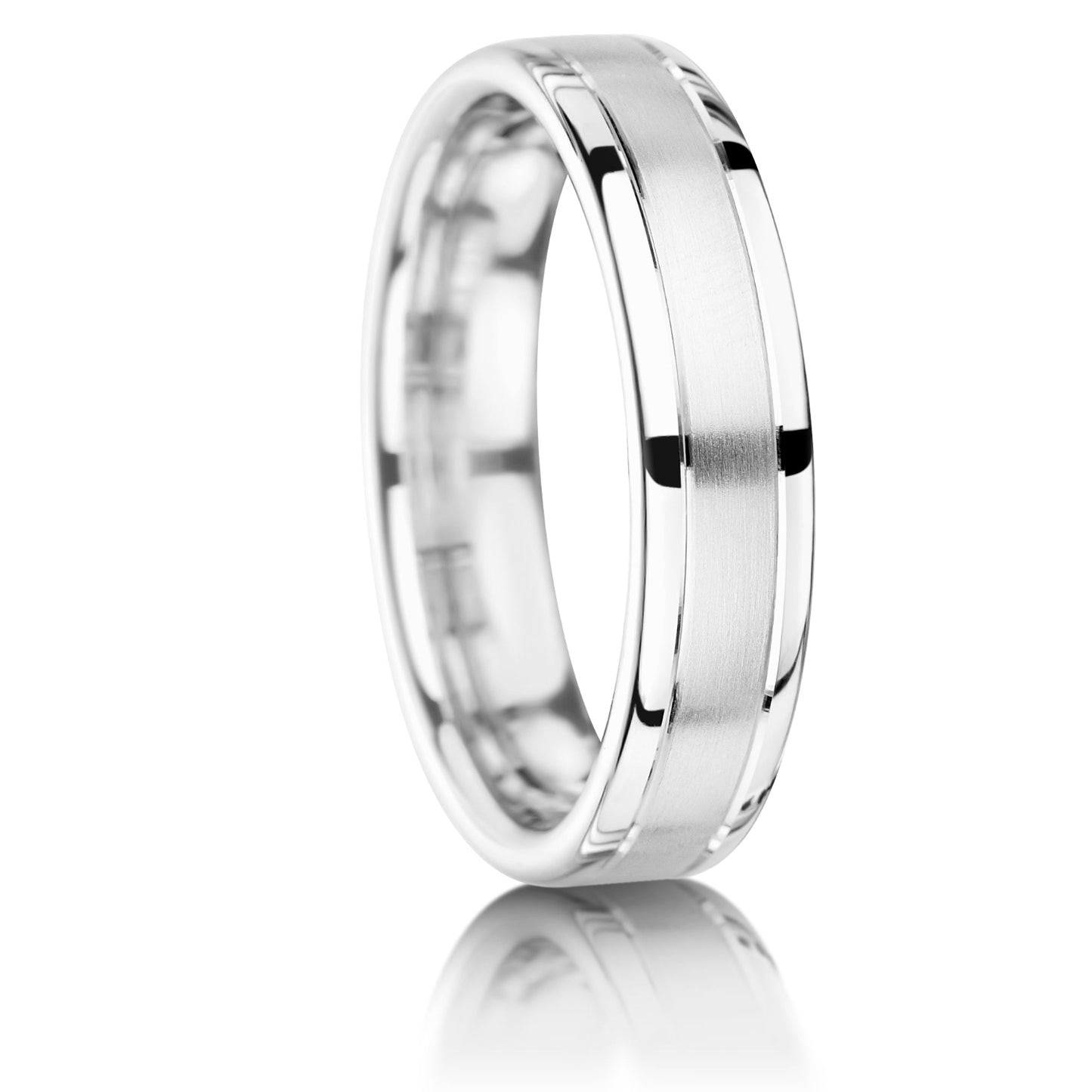 Brushed centre and polished outer wedding band in palladium and platinum 