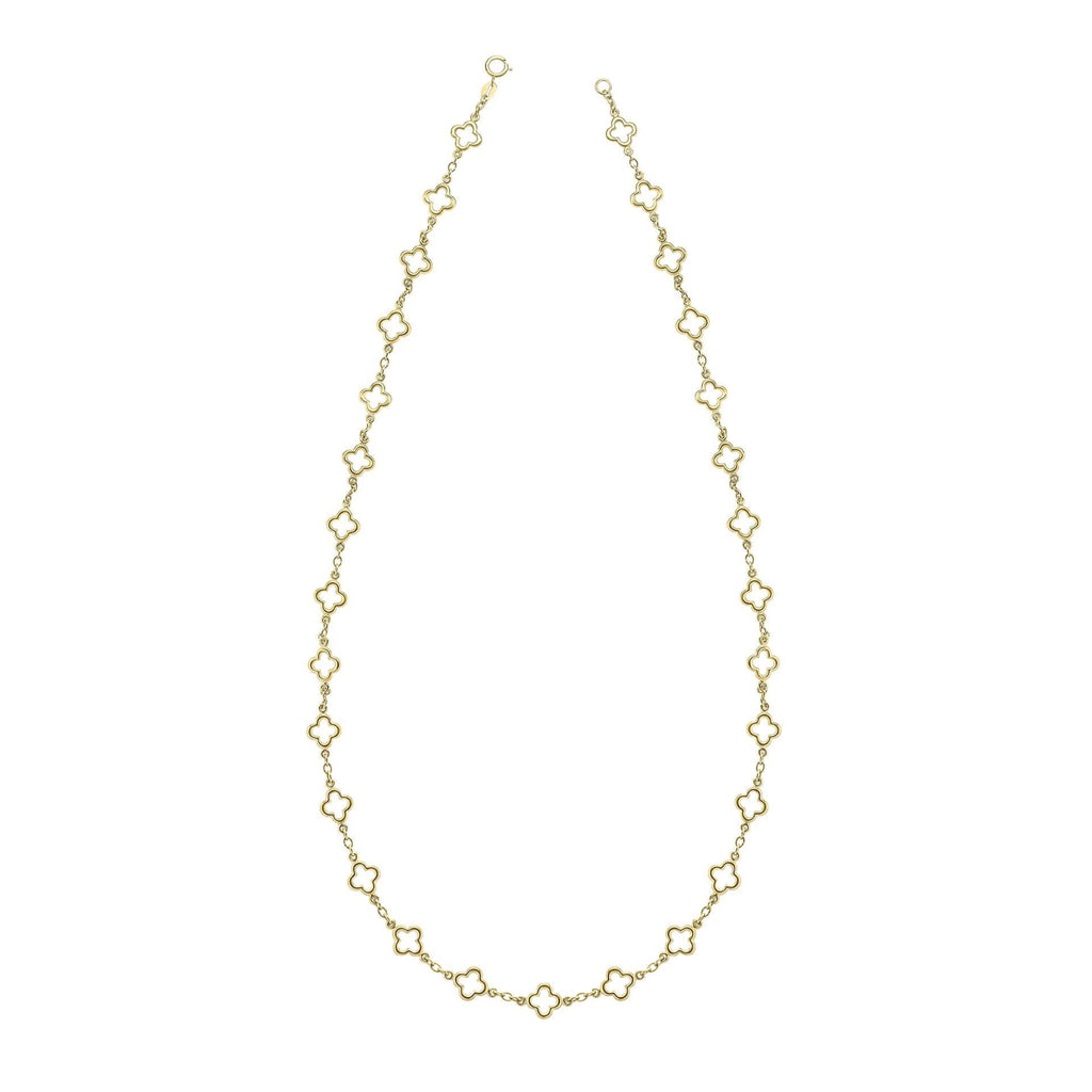 Clover Station Necklace - full view in 9ct yellow gold on a white background 